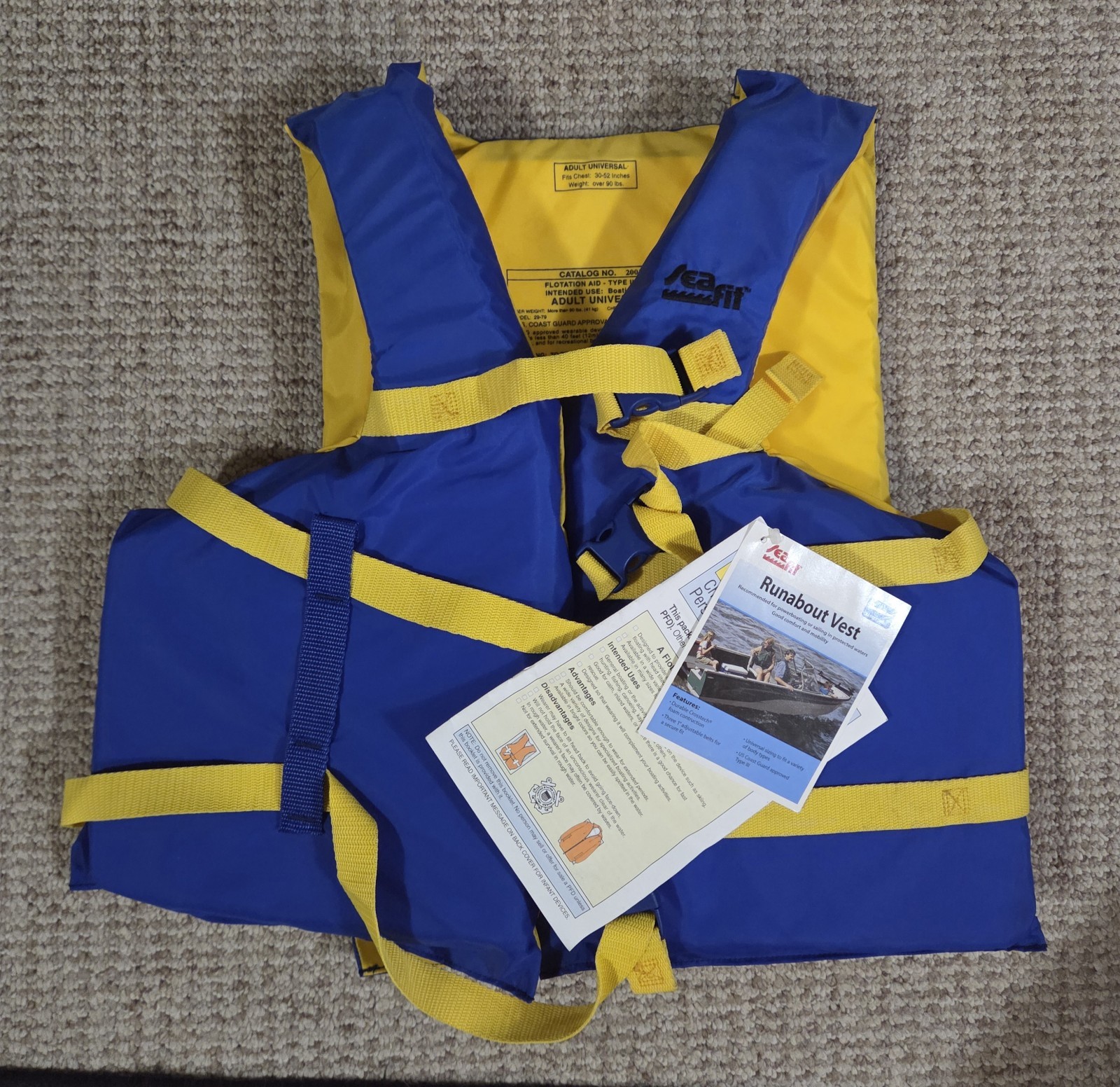SEA FIT LIFEVEST ADULT TYPE 3 PFD ADULT UNIVERSAL FIT 30-52″ Over 90lbs: (2) @@