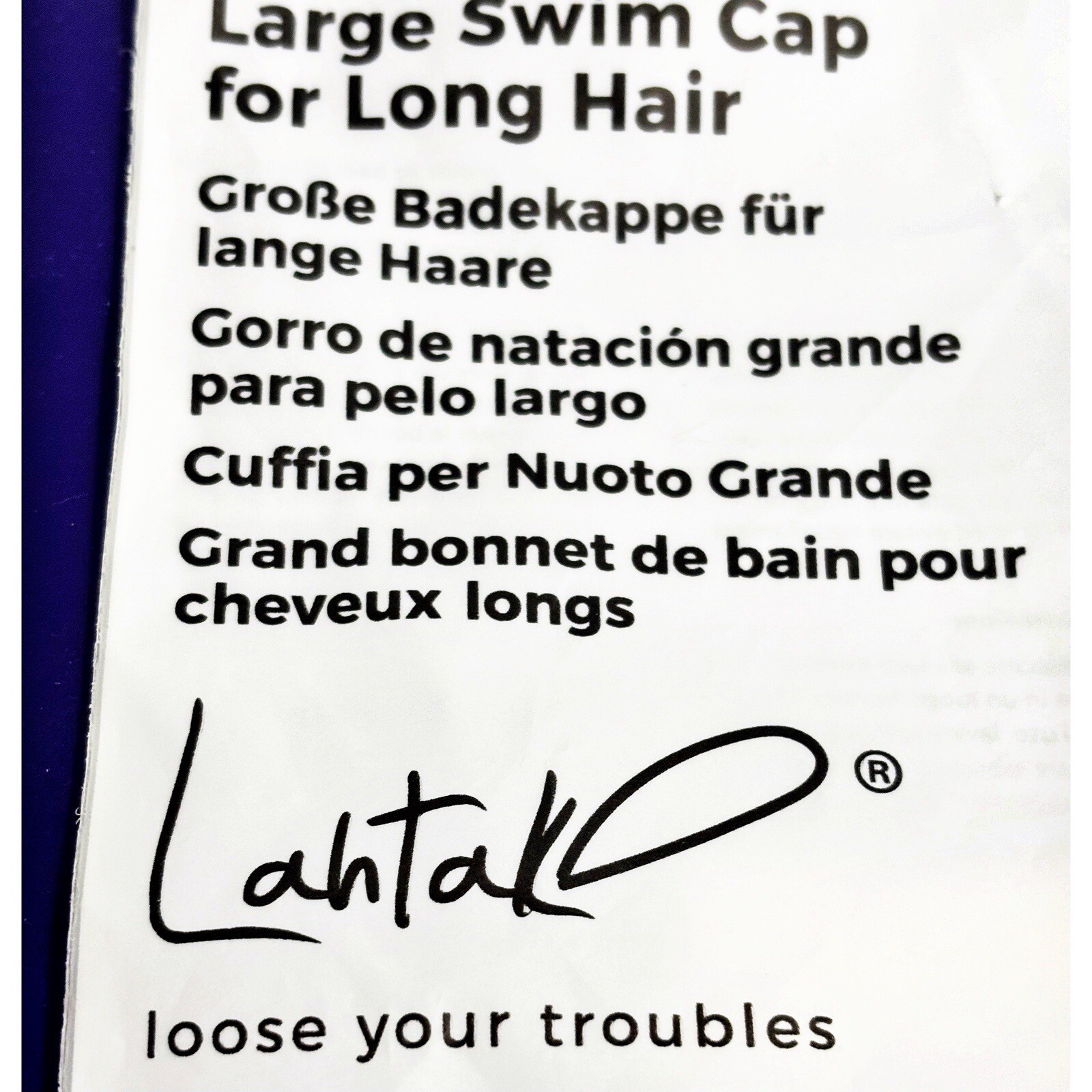 LAHTAK Swim Cap Extra Large 100% Silicone Long Hair Blue Purple w Pouch