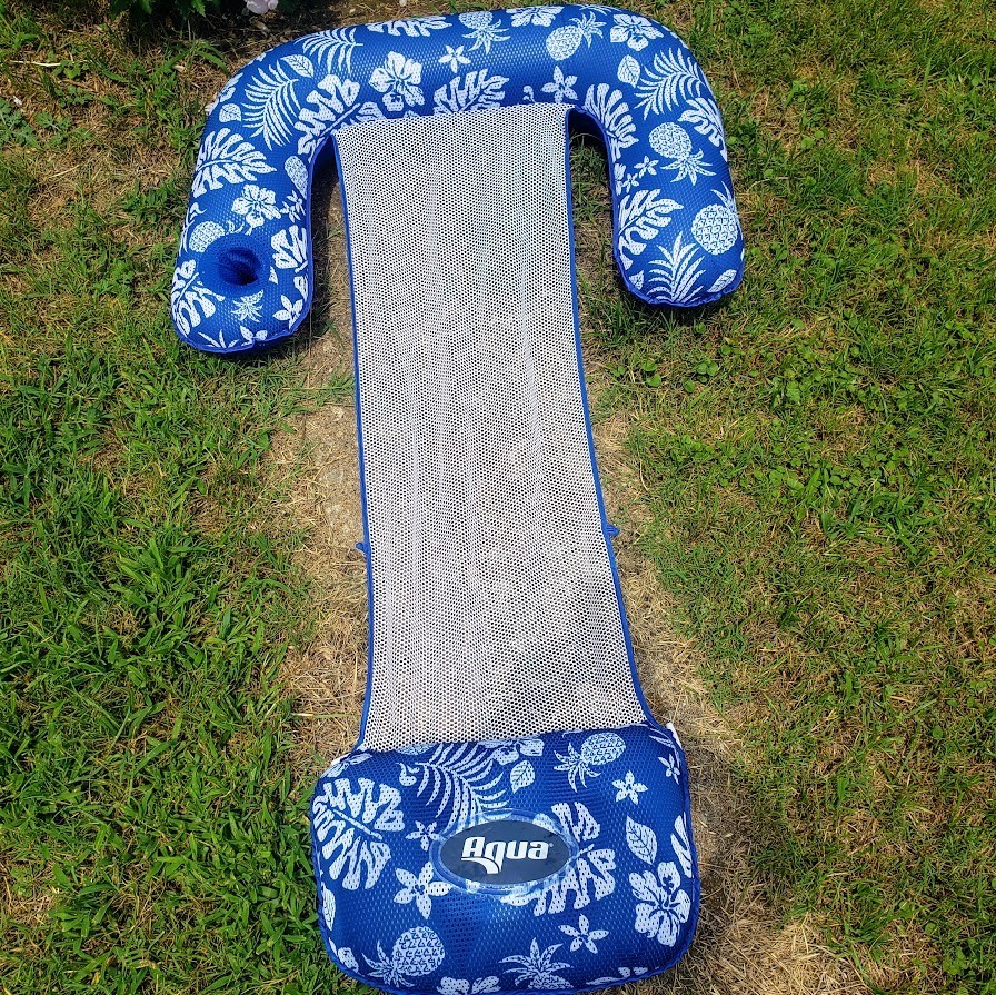 Aqua 3-in-1 Pool Float Lounge Chair Inflate Mesh Hammock Blue Floral Pineapple