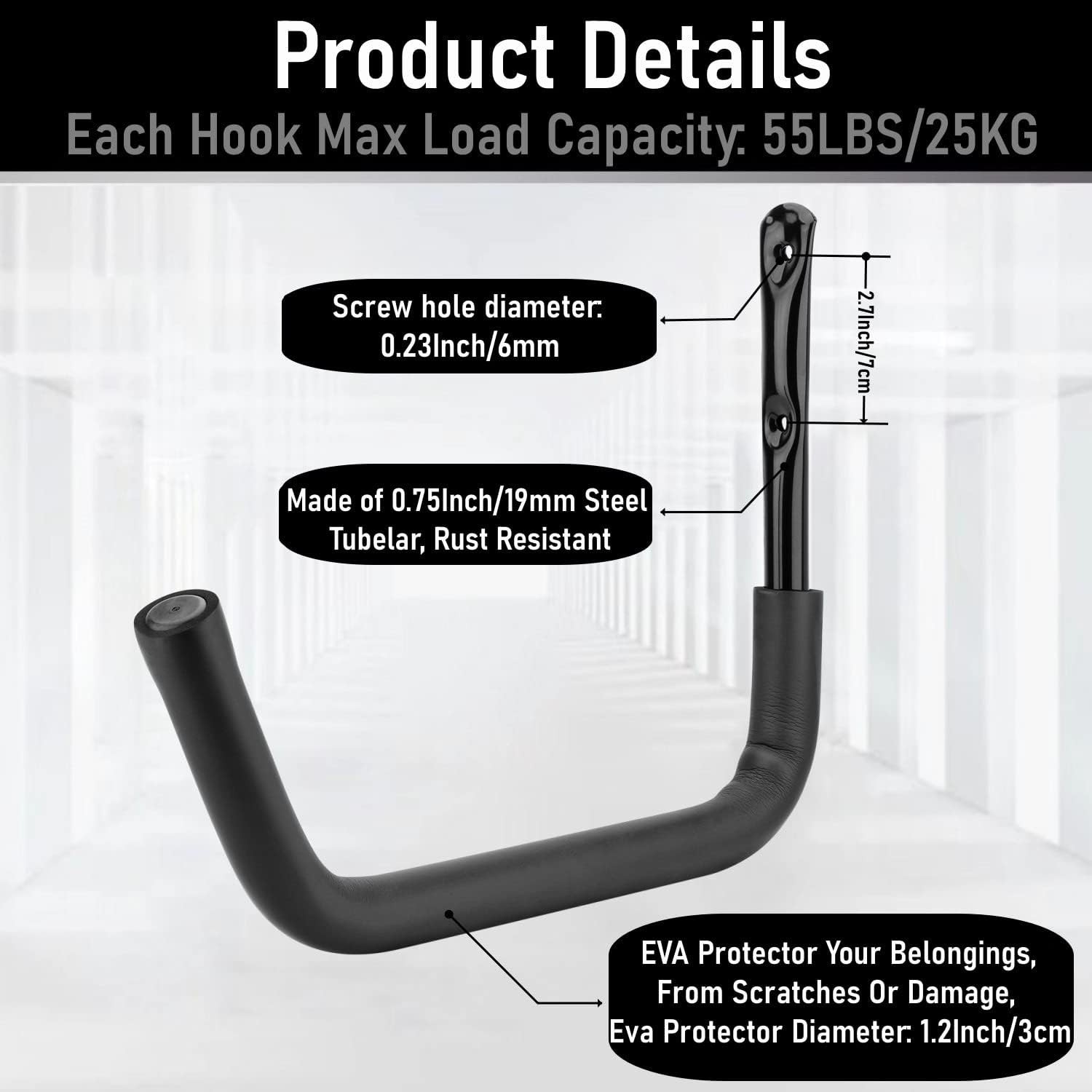 Kayak Storage Hook, Heavy Duty Steel Kayak Storage Rack, Wall Mount Garage Hange