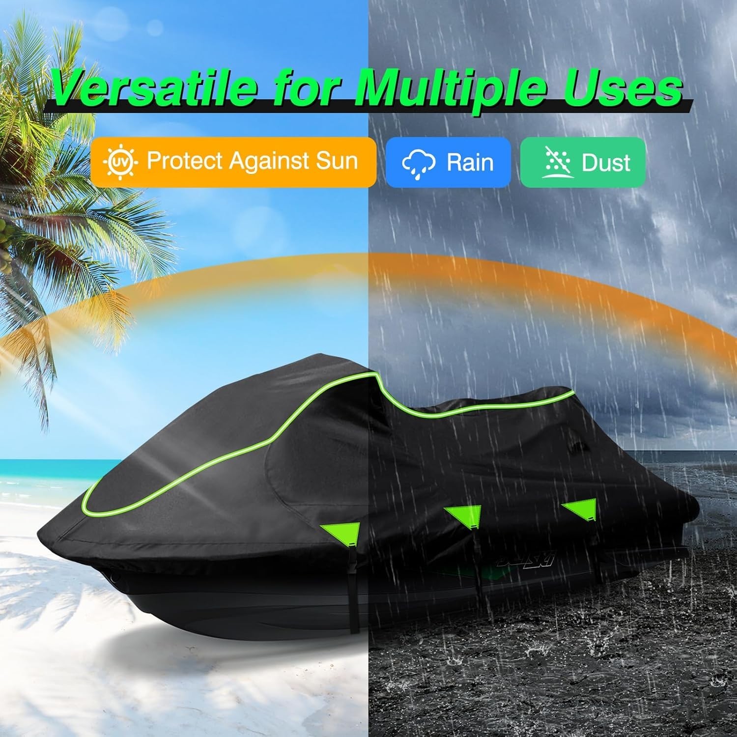 Jet Ski Cover, 120″-135″ 1or 3-Seater Watercrafts, Compatible M (120-135”)