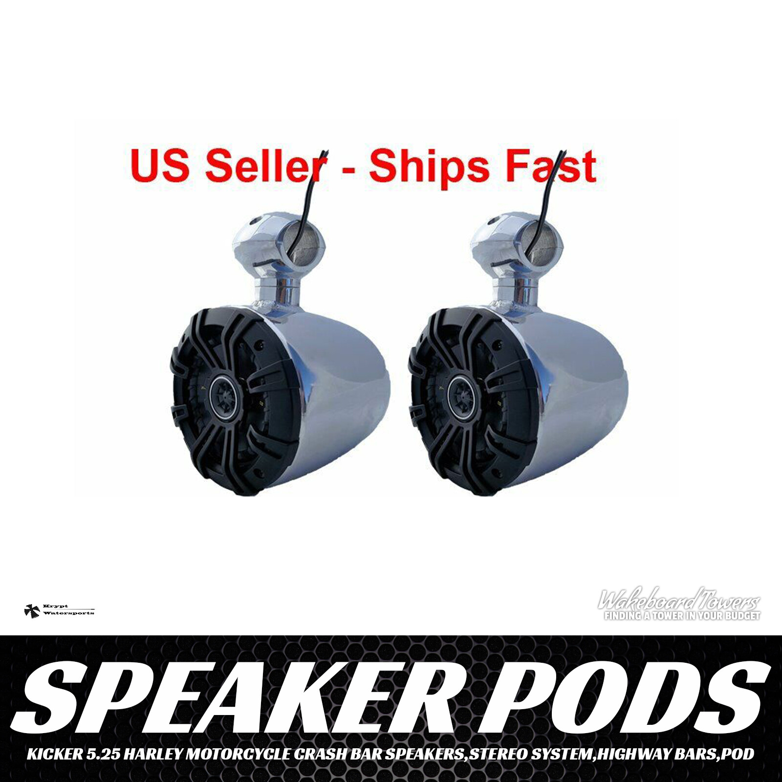 Kicker 5.25 Harley Motorcycle Crash Bar Speakers,Stereo System,Highway Bars,Pod