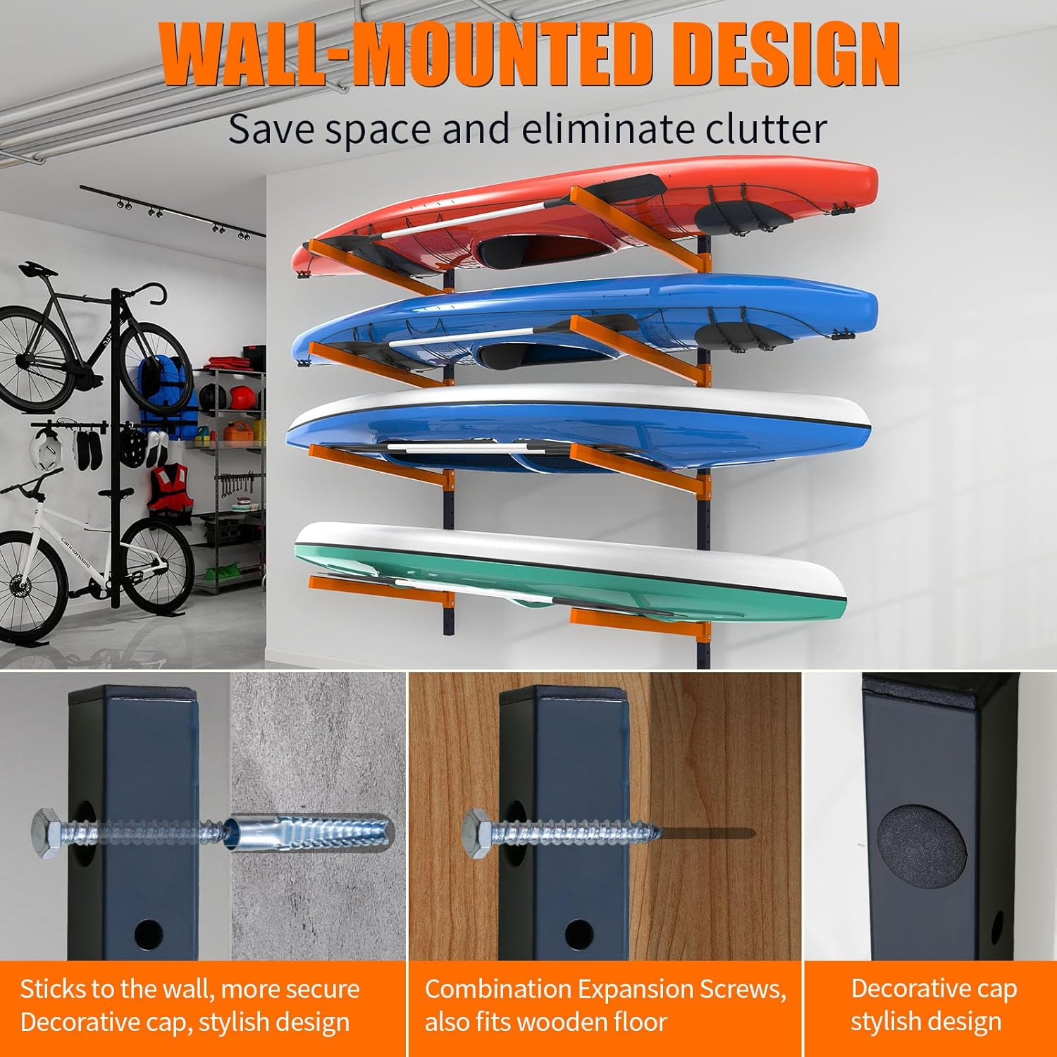 Kayak Storage Rack, Wall Mount Kayak Racks for Indoor Outdoor Storage, Heavy Dut