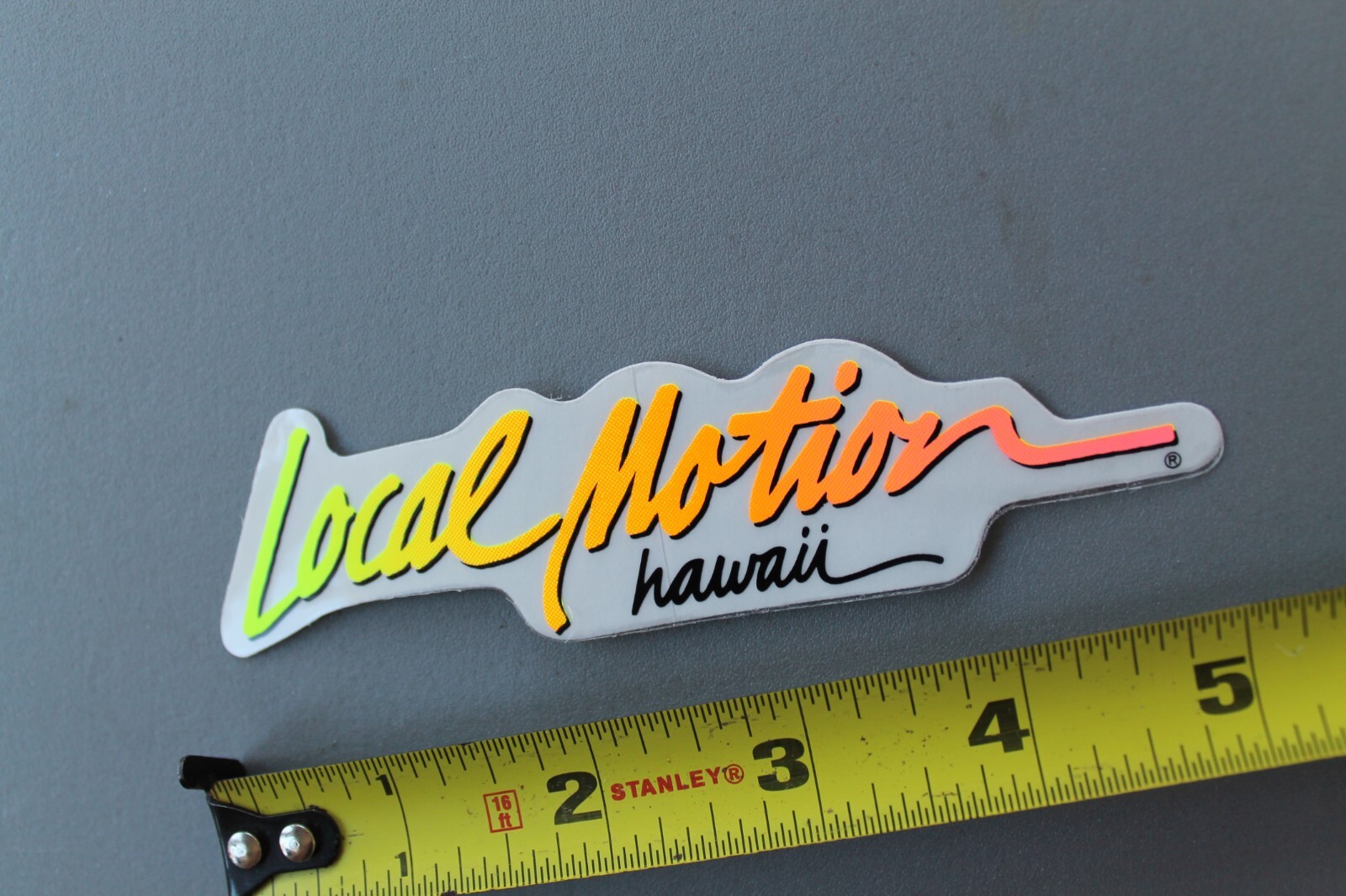 LOCAL MOTION Hawaii Clear Neon Orange Yellow 80’s Surf Vintage Surfing STICKER