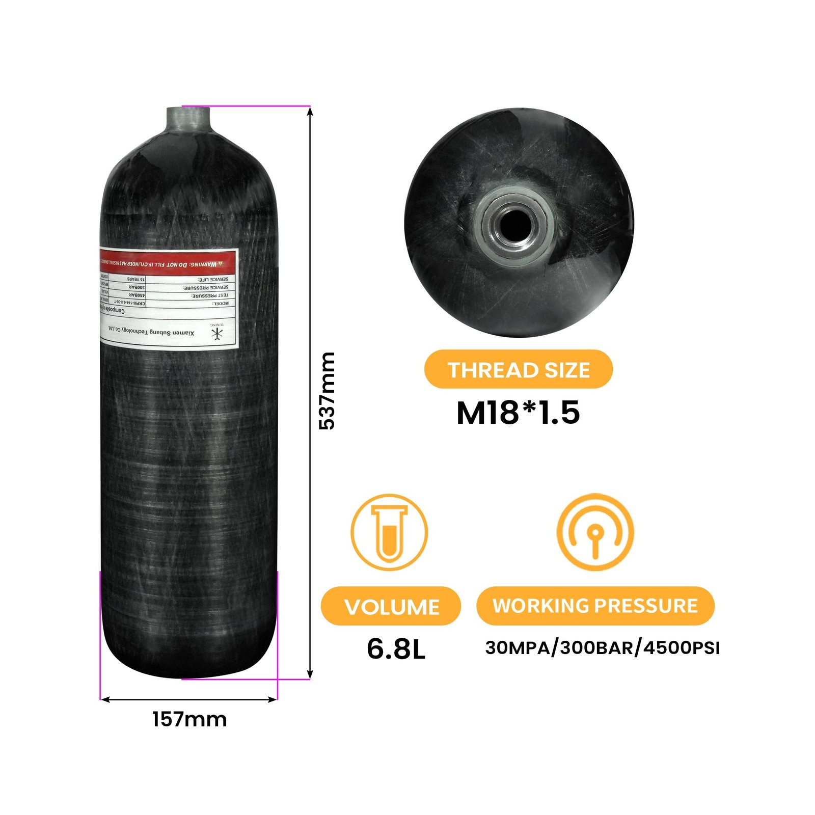 TUXING 4500Psi Carbon Fiber Scuba Tank(NOT DOT)6.8L 414Cu in 6800CC High Pres…