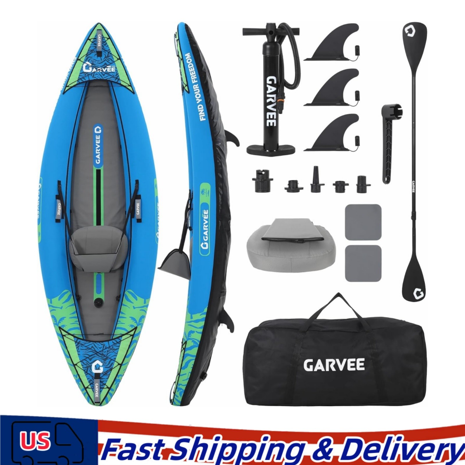 10ft Lightweight Drop Stitch Inflatable Kayak for 1 Adult – 450lbs Capacity