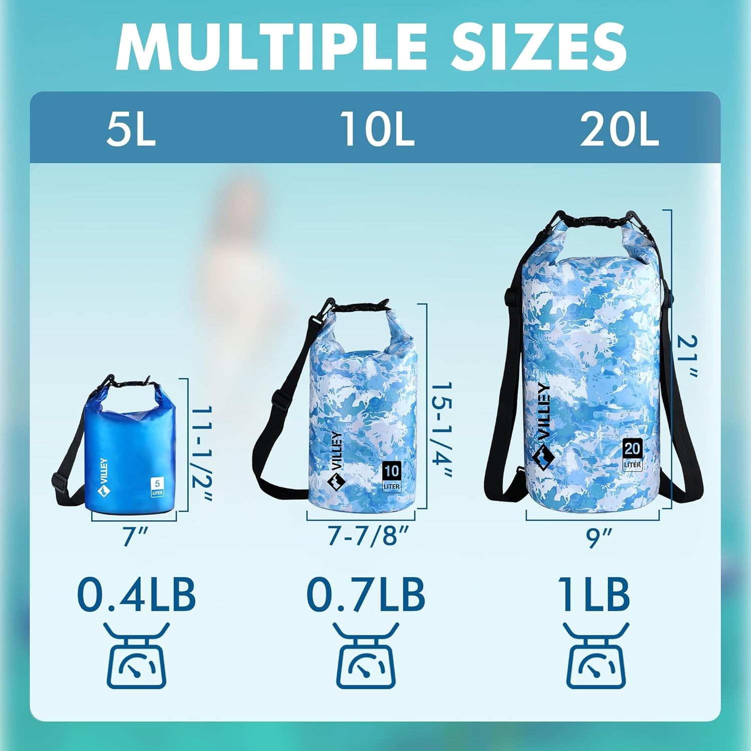 VILLEY 5L Waterproof Dry Bag Roll Top Sack for Kayaking Boating Camping Swimming