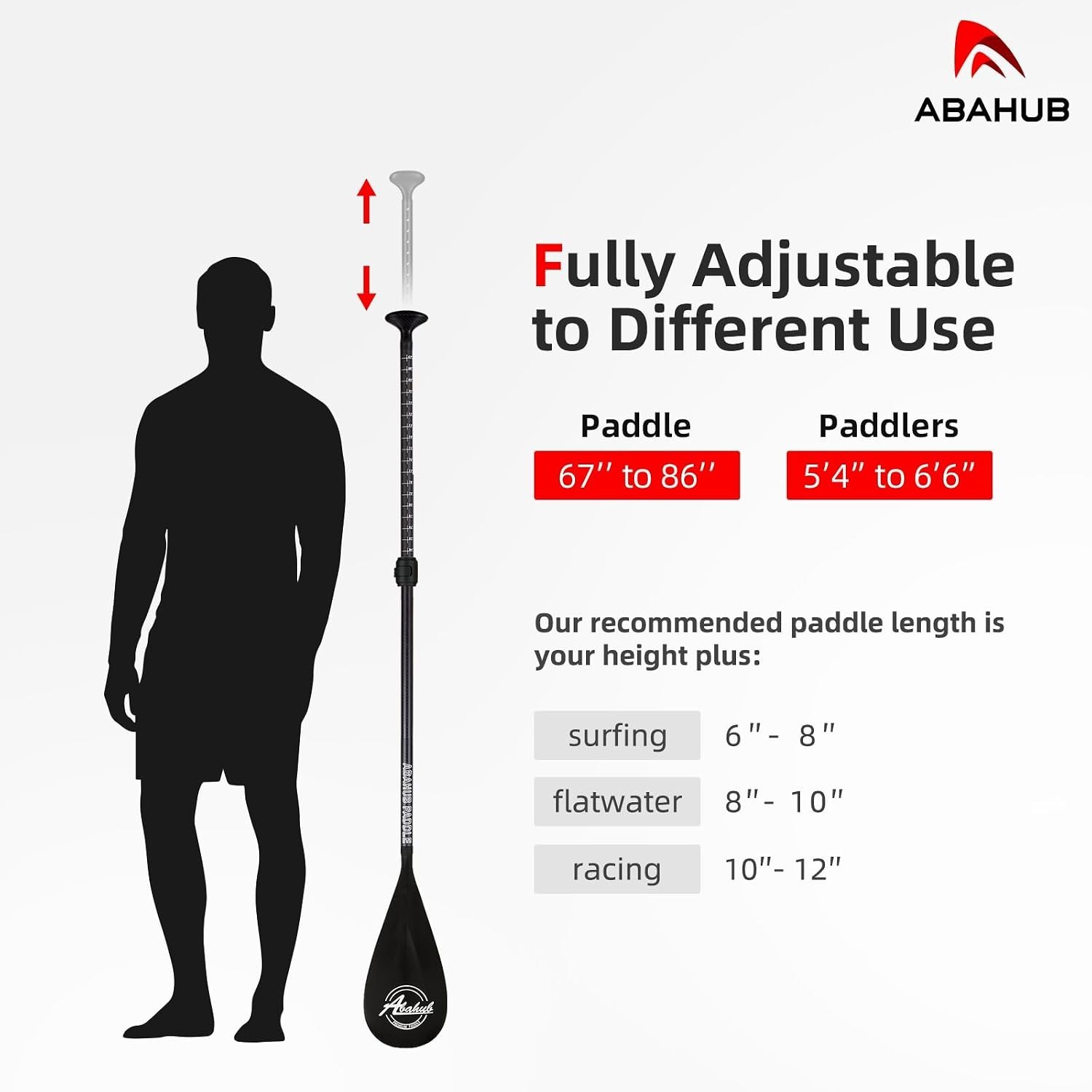 Lightweight Adjustable Carbon Fiber SUP Paddle with Carrying Bag, 67″-86