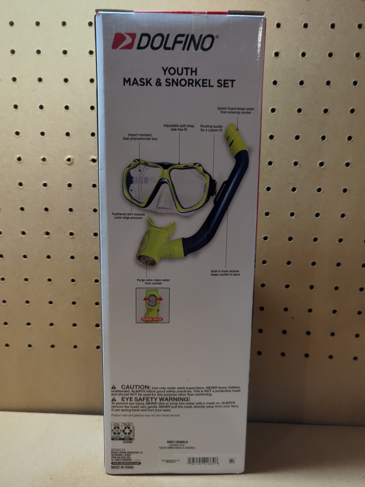 Dolfino Youth Mask & Snorkel 2-Piece Set Children 6+ Blue Yellow NEW IN BOX.