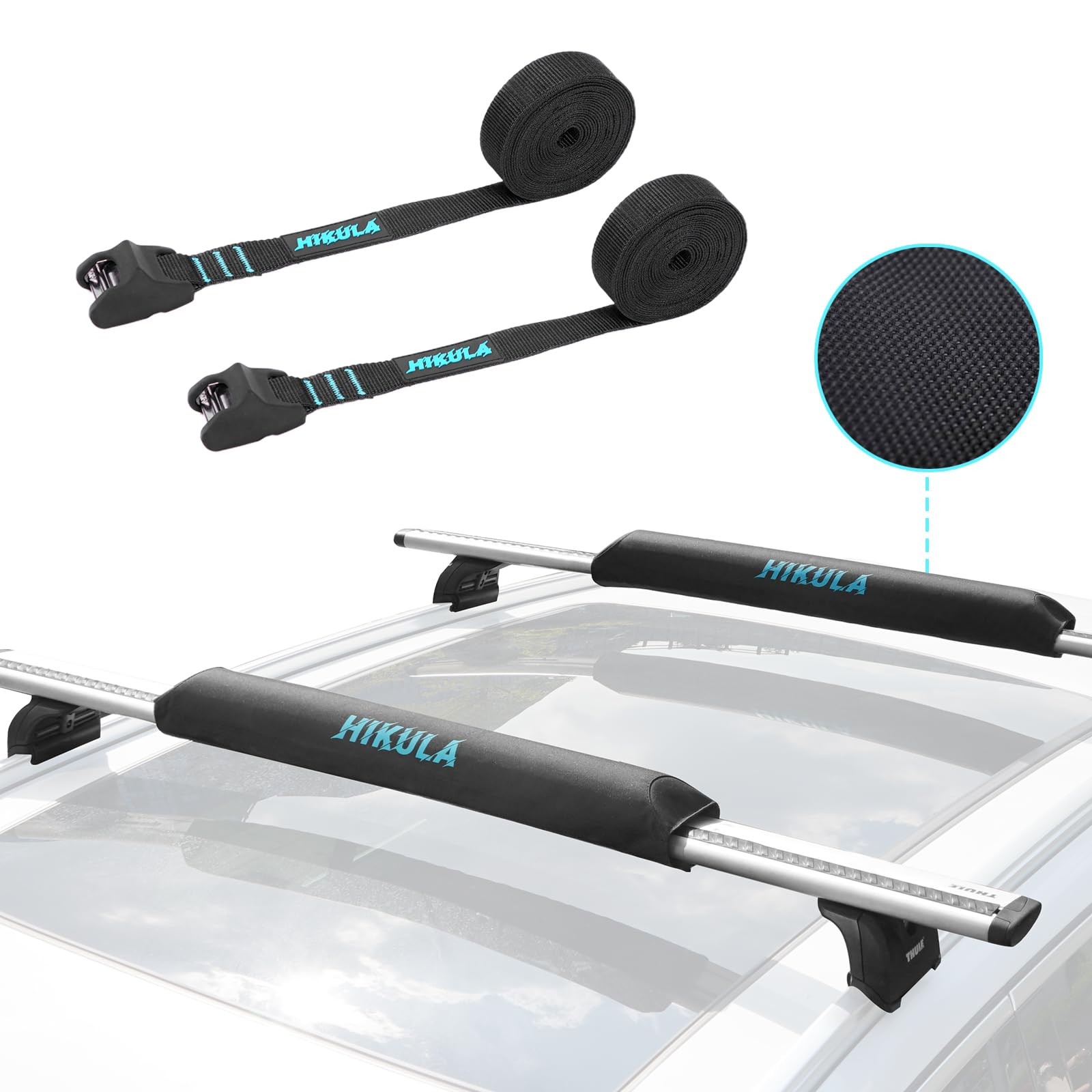 28″ Soft Aero Roof Rack Pads for Various Crossbars with Two 15′ Premium Scrat…