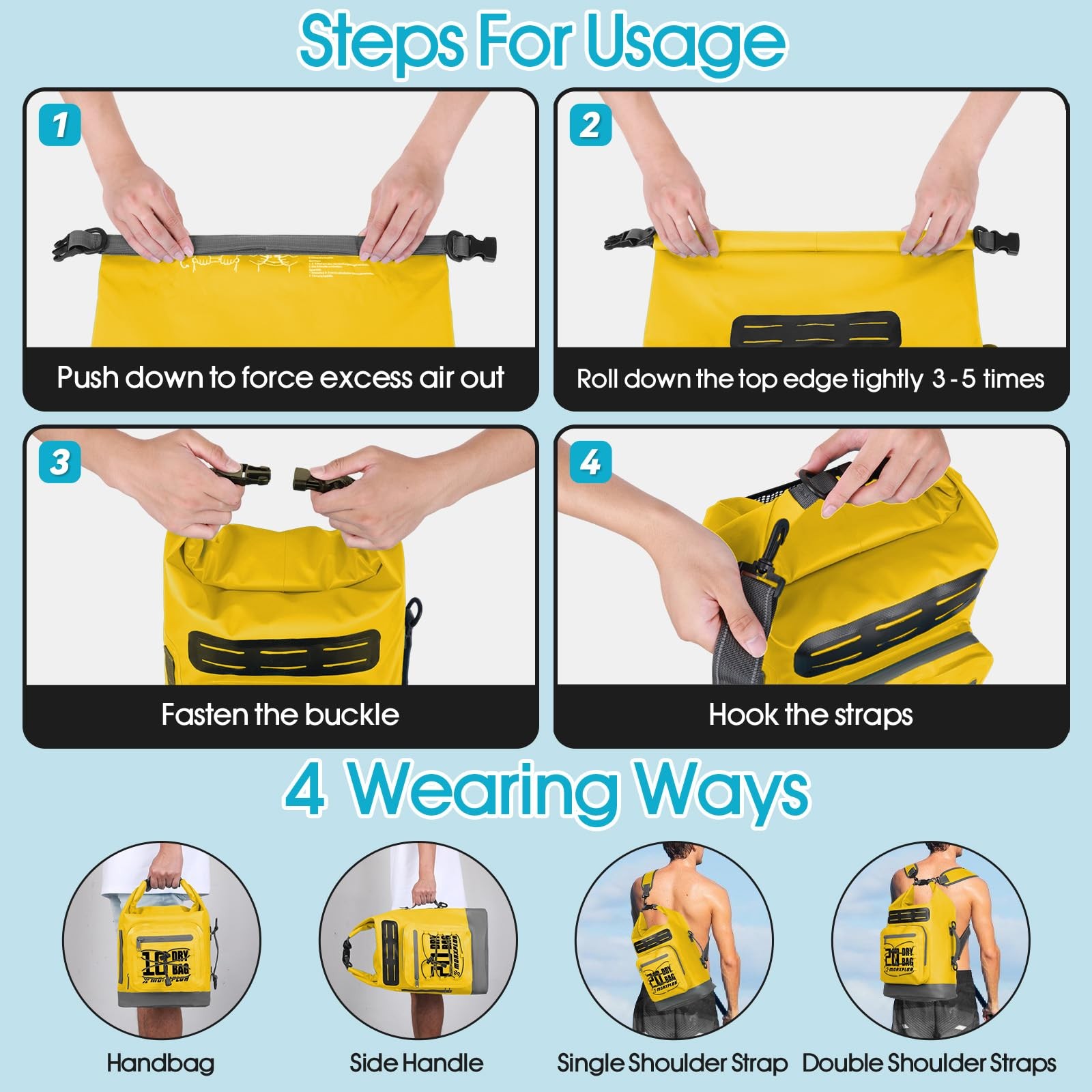 Waterproof Dry Bag Backpack 5L/10L/20L/30L with Phone Case for Kayaking &