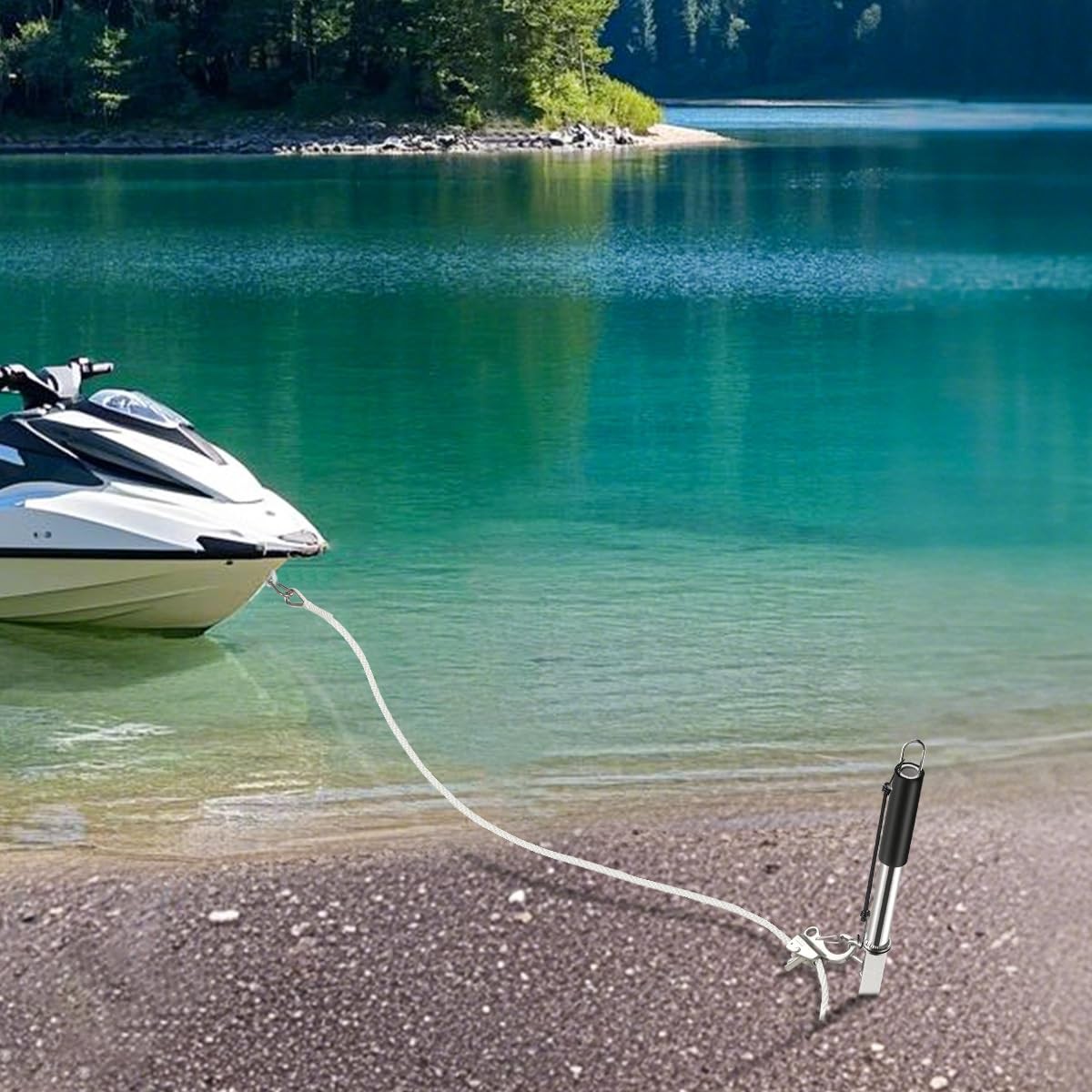 Sand Spike Boat Anchor Kit with Rope and Stainless Steel Anchor Slide Hook fo…