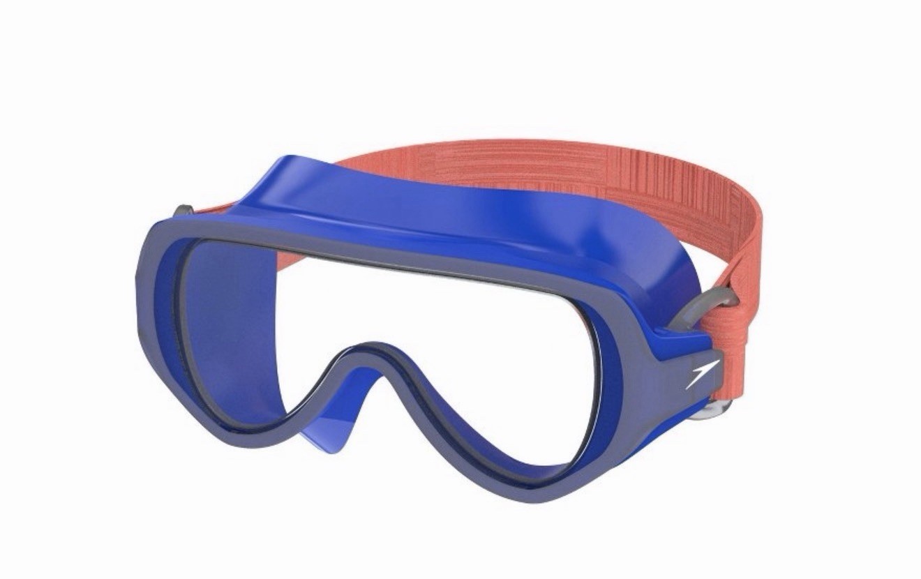 Speedo Kids’ Swim Mask with Fabric Strap – Blue/Coral: Ages 3-6 Polycarbonate