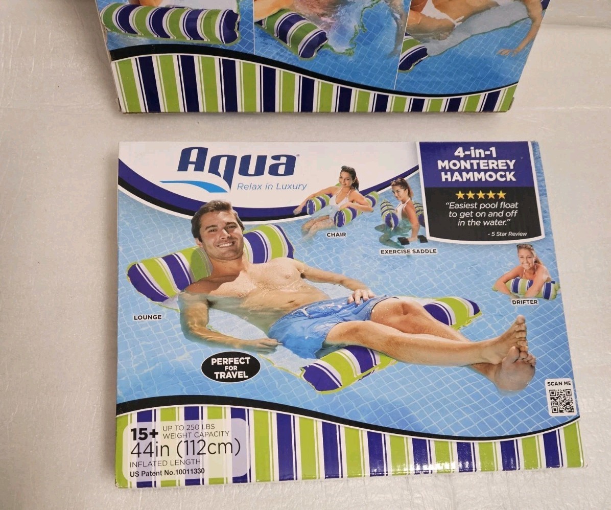 Lot of 2 Aqua Inflatable 4 in 1 Monterey Hammock Pool Float 250 lb Capacity New