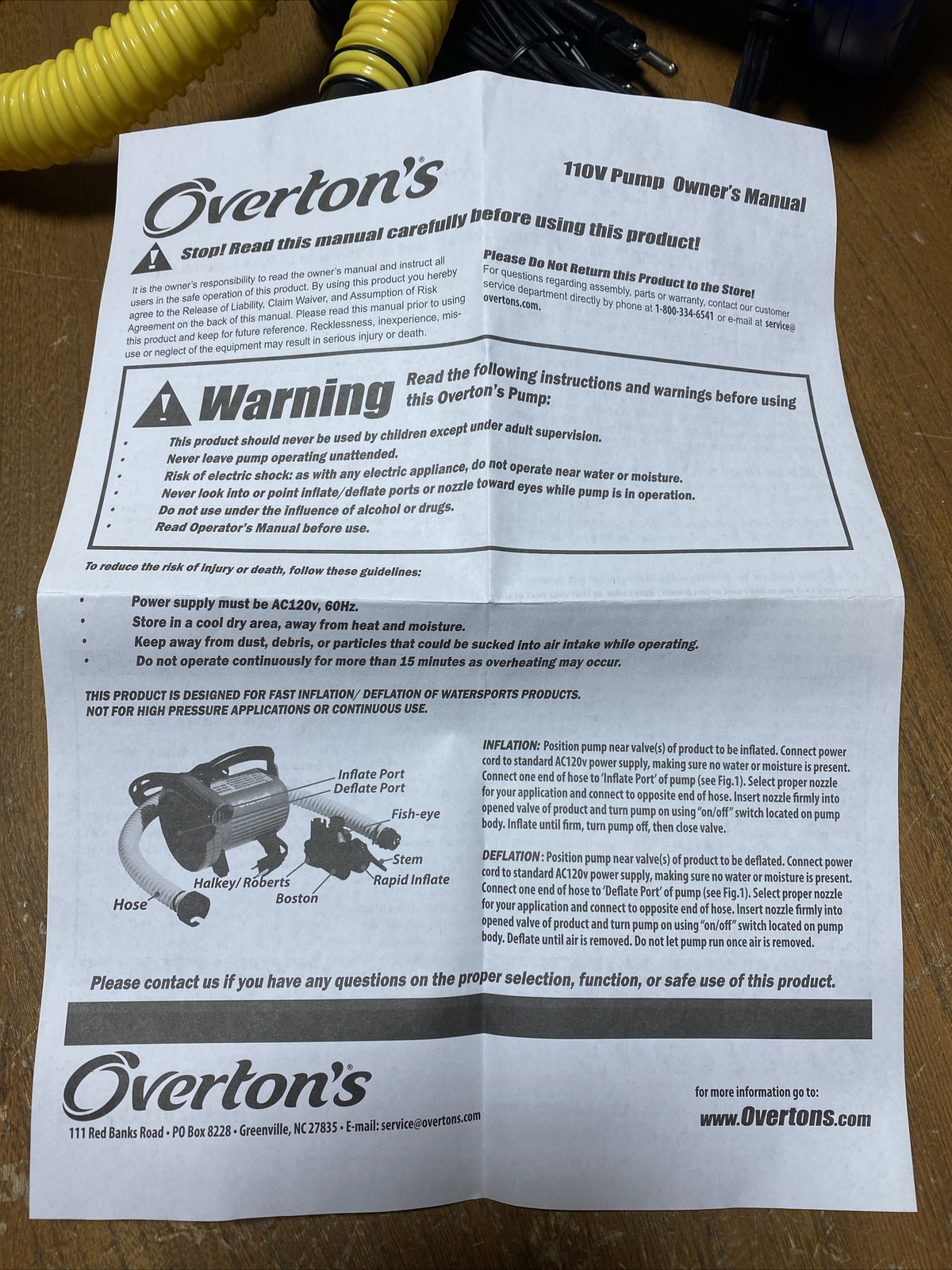 OVERTONS High Pressure PUMP Inflator & Deflator 110v MARINE AUTO BOAT