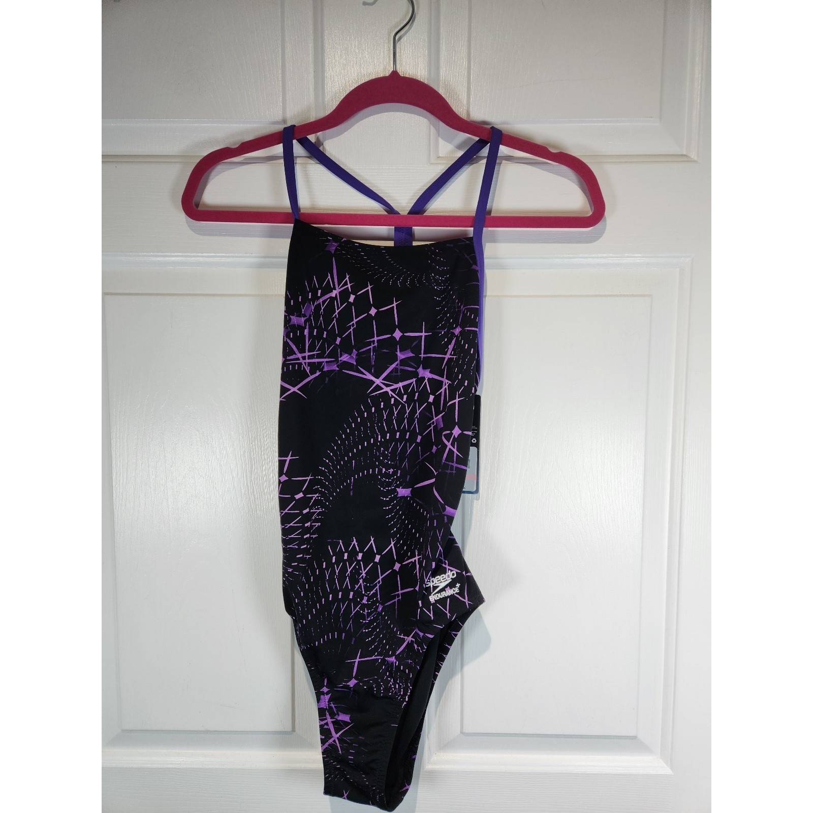 NEW Women’s sz 10 Speedo Endurance Plus Purple Black 1 Piece Swimsuit