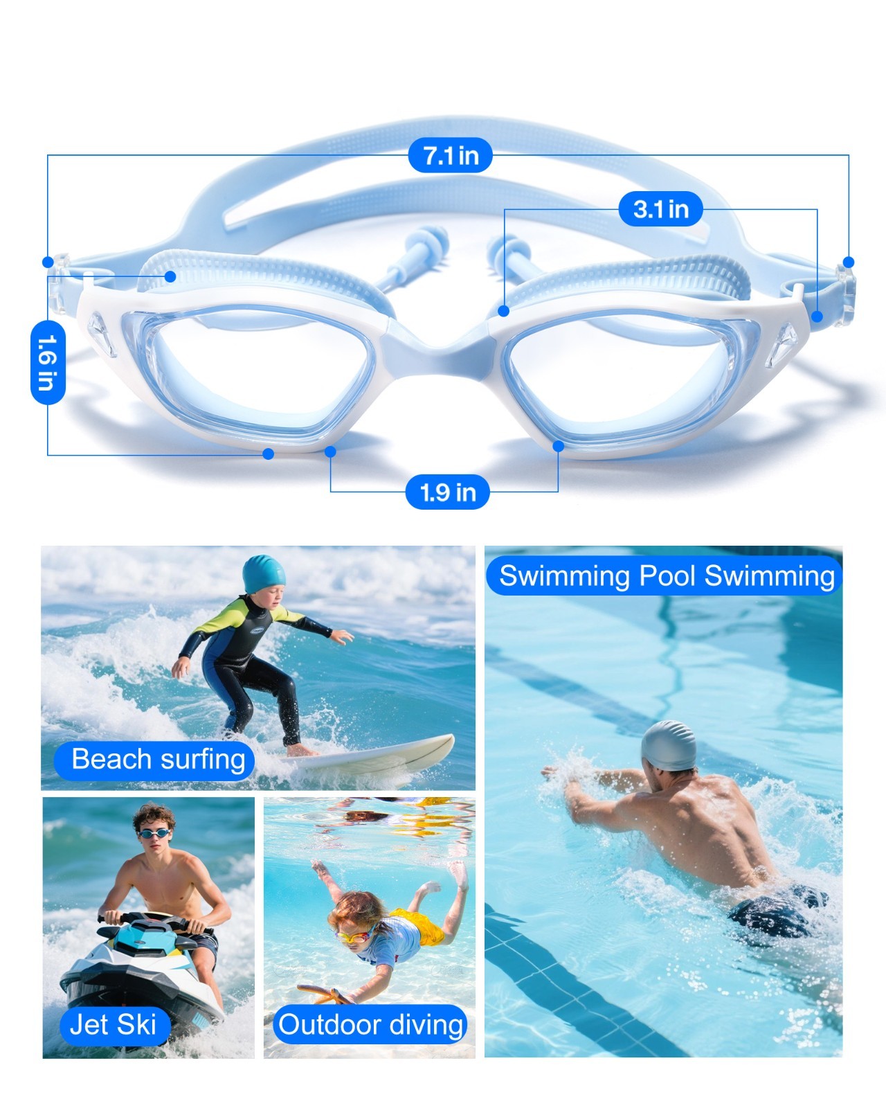 Swimming Goggles Anti-Fog UV Protection Leak-Proof for Men Women Teens Adults US