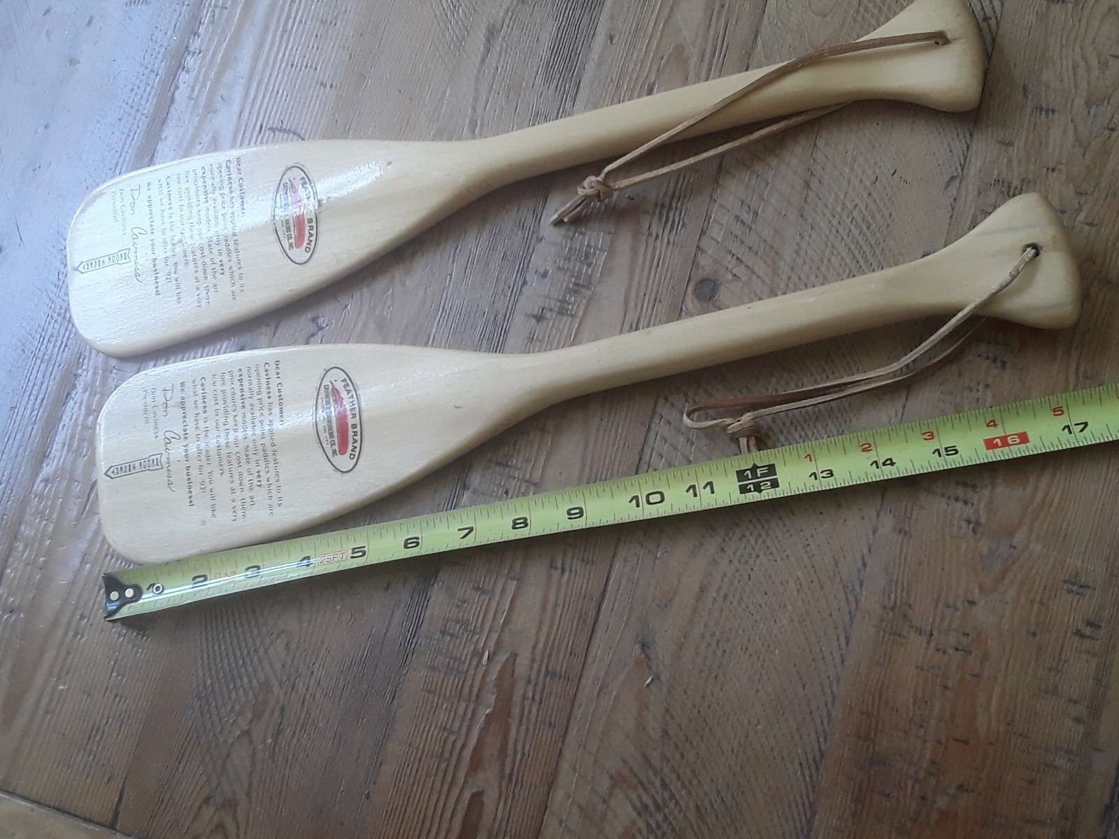 Vintage Pair Feather Brand Caviness Co. Calhoun Minature Wooden Canoe Paddles