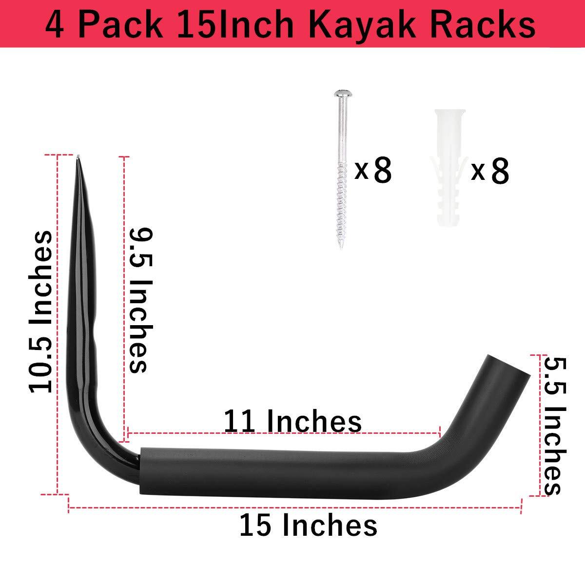 Kayak Steel Storage Rack 4 Pack Canoe Wall Mount Hooks 15inches Snowboard Hanger