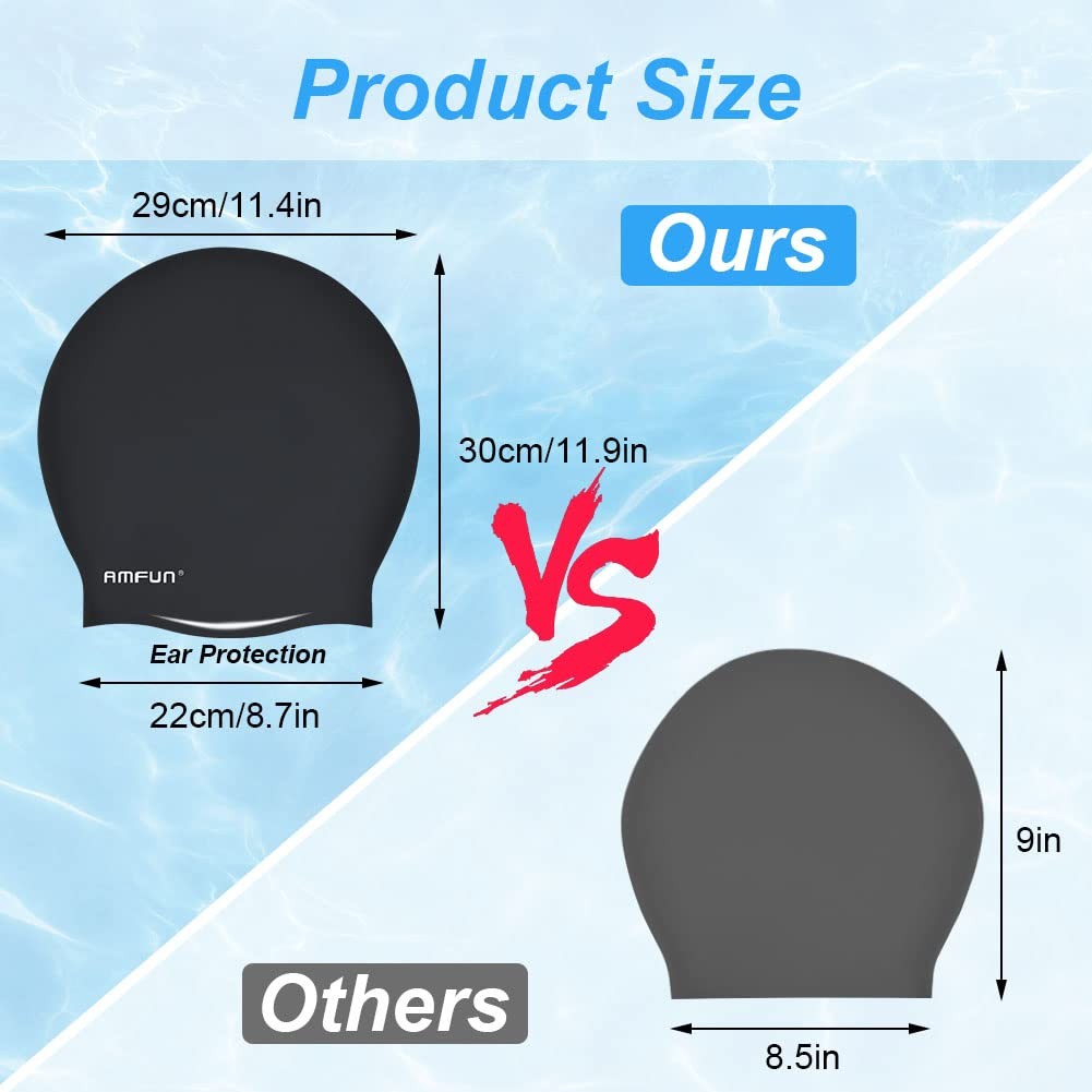 AMFUN Swimming Cap for Long Hair, Extra Large Caps 1 pack, black