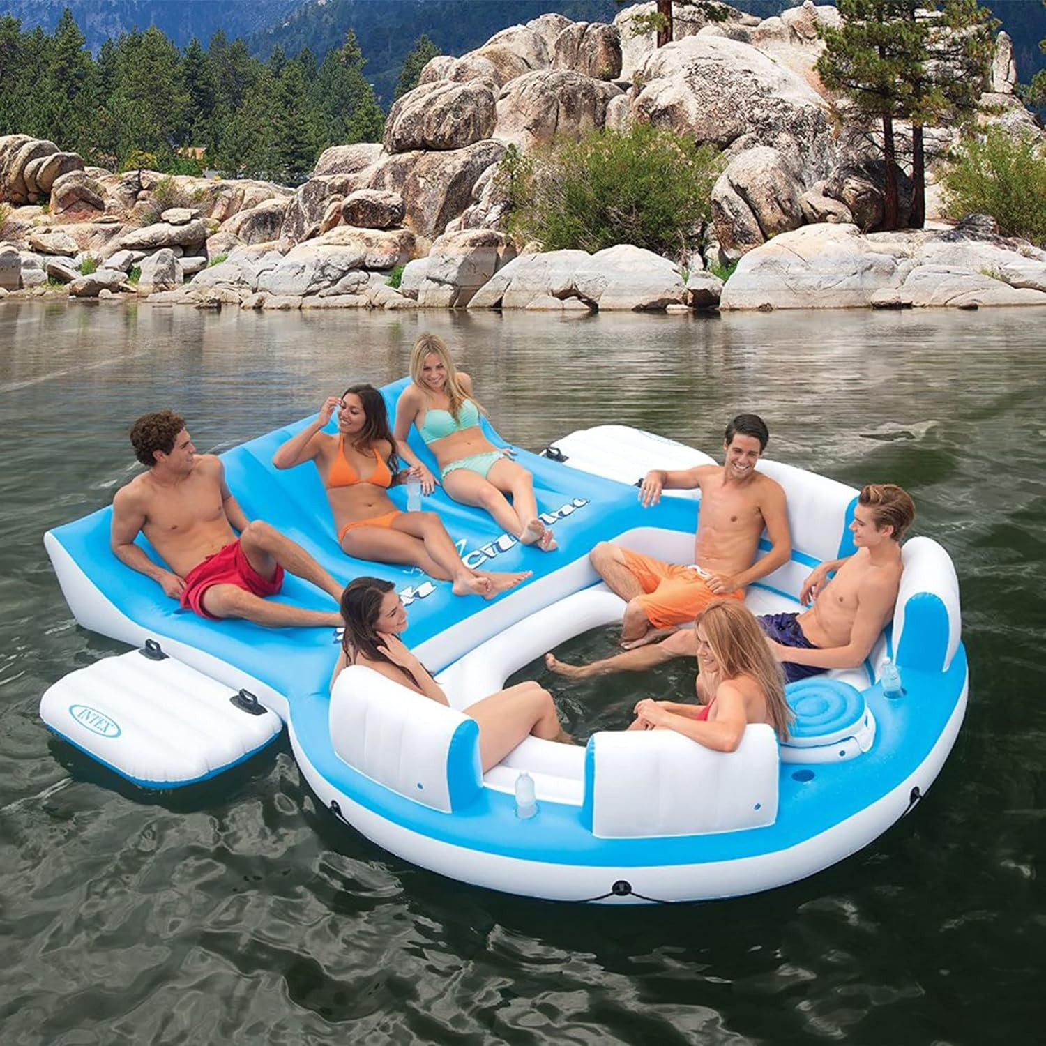 Tropical Tahiti Inflatable Floating Island 7 Person Water Lake Party Raft Float