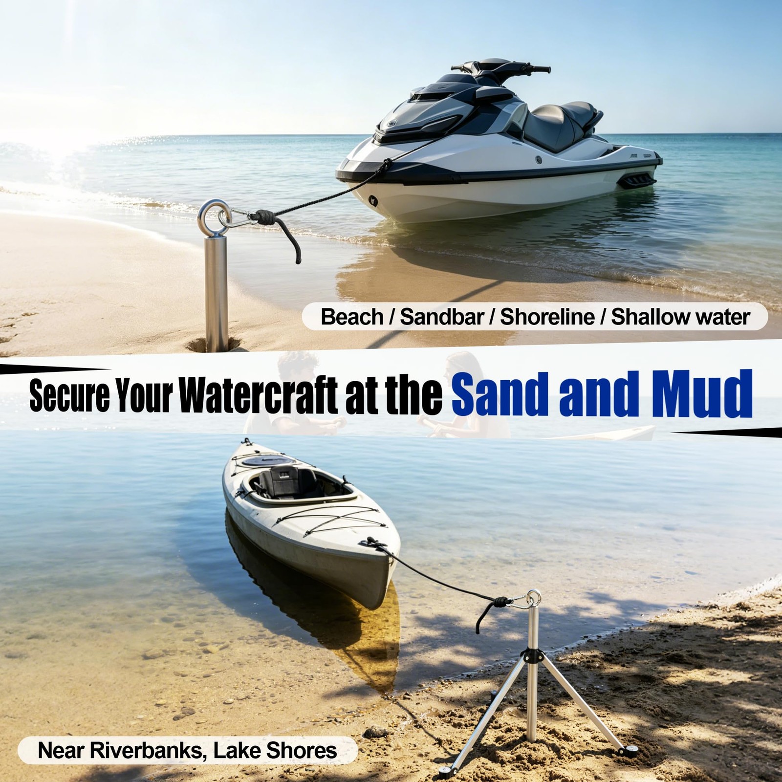 32″ Boat Sand Anchor for Shallow Water, Aluminum Screw-in Sandbar Anchor with…