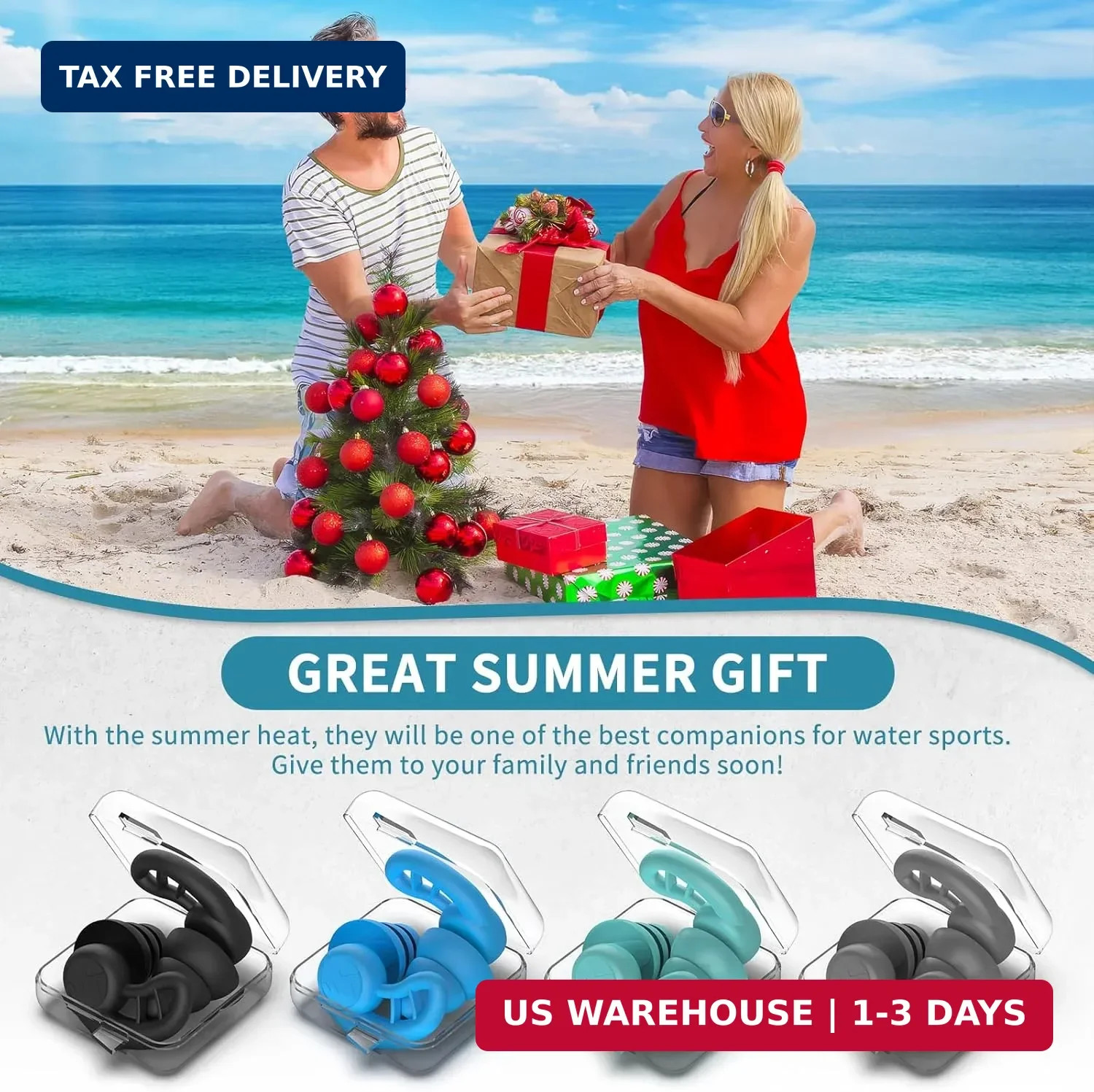 Swimming Ear Plugs for Adults, 4 Pairs Reusable Silicone Waterproof Colorful Swi