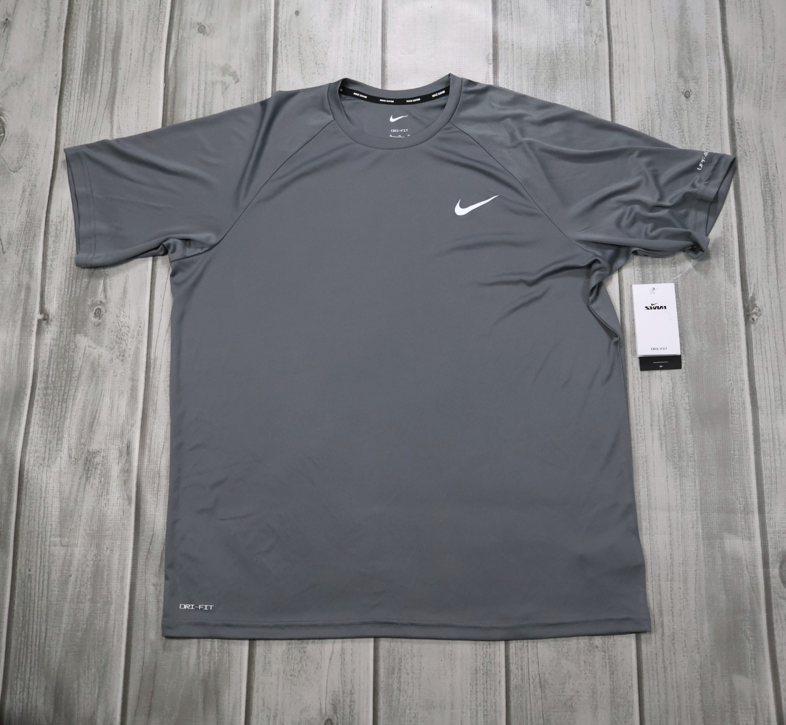 NEW Nike Swim Hydroguard Essential Men’s Dri-FIT UV Short Sleeve Top Gray UPF 40