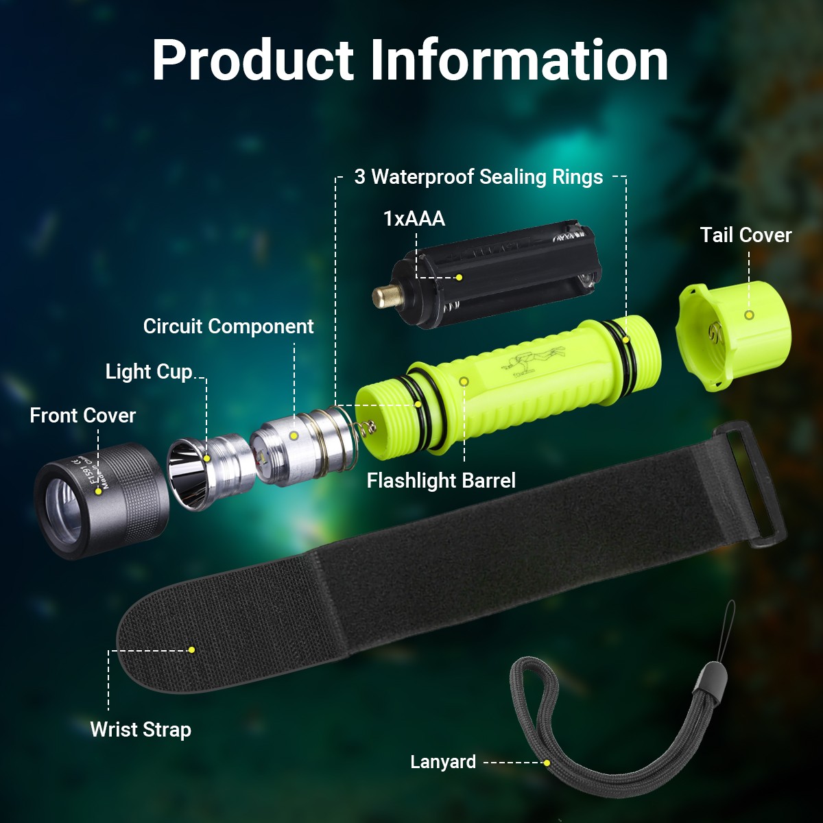 Waterproof LED Underwater Flashlight Diving Light Dive Scuba Lamp Professional