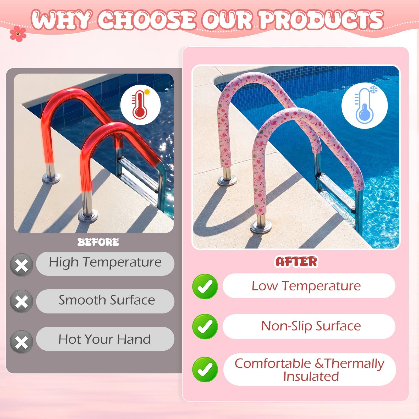 2pcs 4ft Pool Handrail Cover Non-Slip Neoprene Pool Handle Grip with Zipper H…