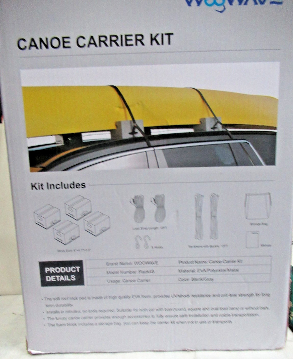 WOOWAVE RACK4S CONOE Carrier Universal Soft Standard Foam Block Roof Rack KIT