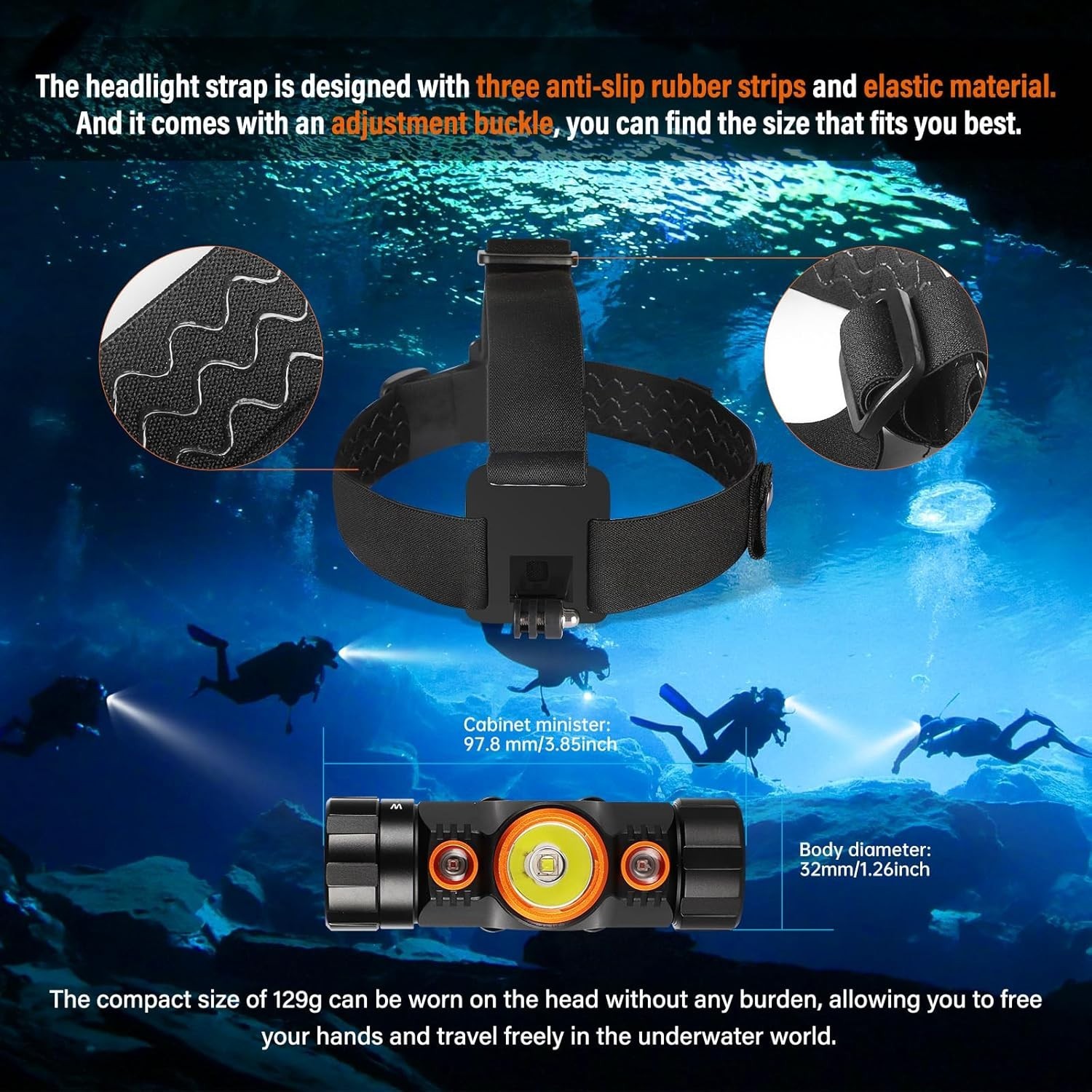 1200 Lm Scuba Diving Headlamp White Red LED Underwater 150m Caving Snorkeling