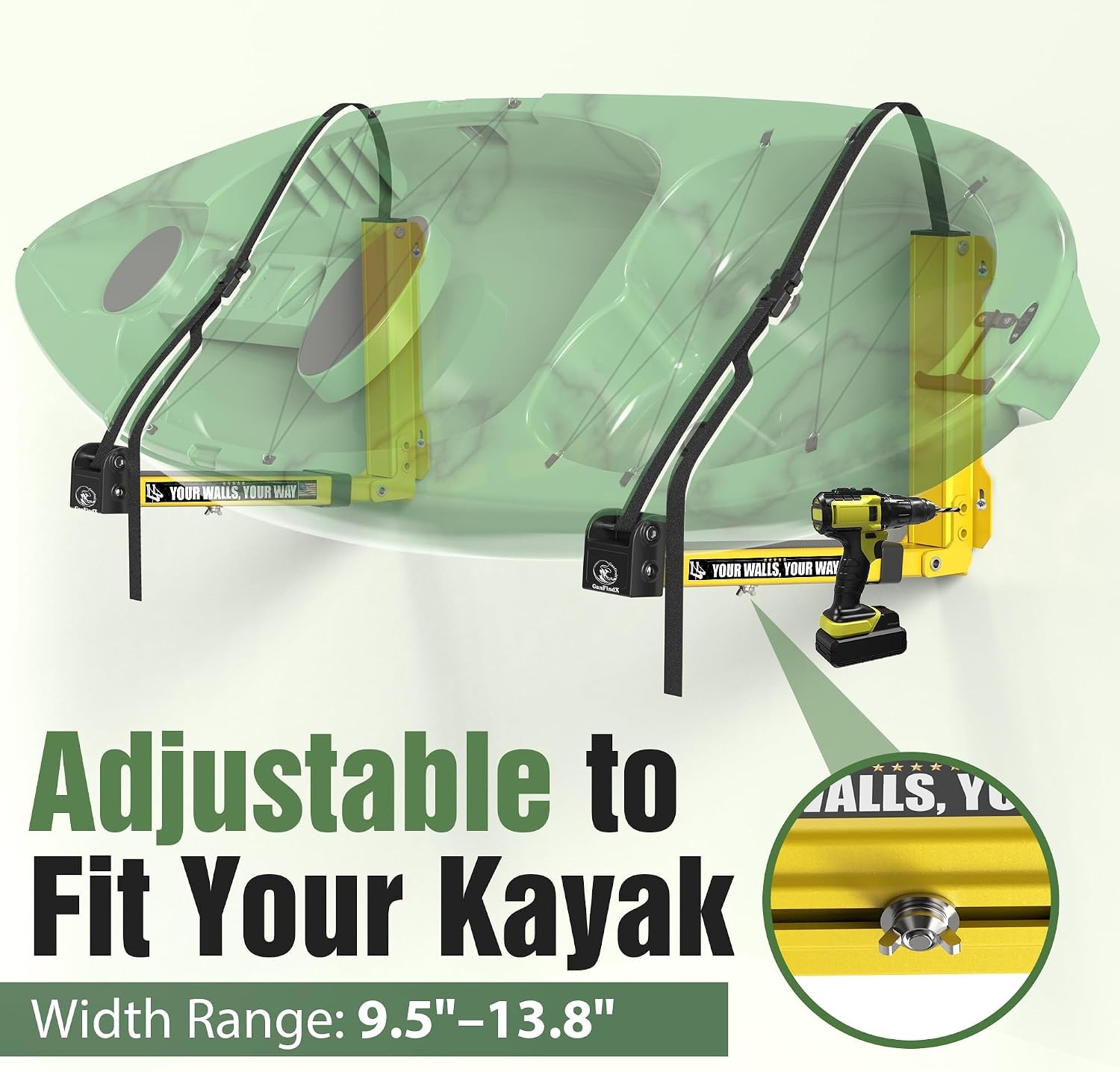 Foldable Kayak Wall Rack | Heavy-Duty 11.8-17″ Kayak Storage Rack Hanger & Me…