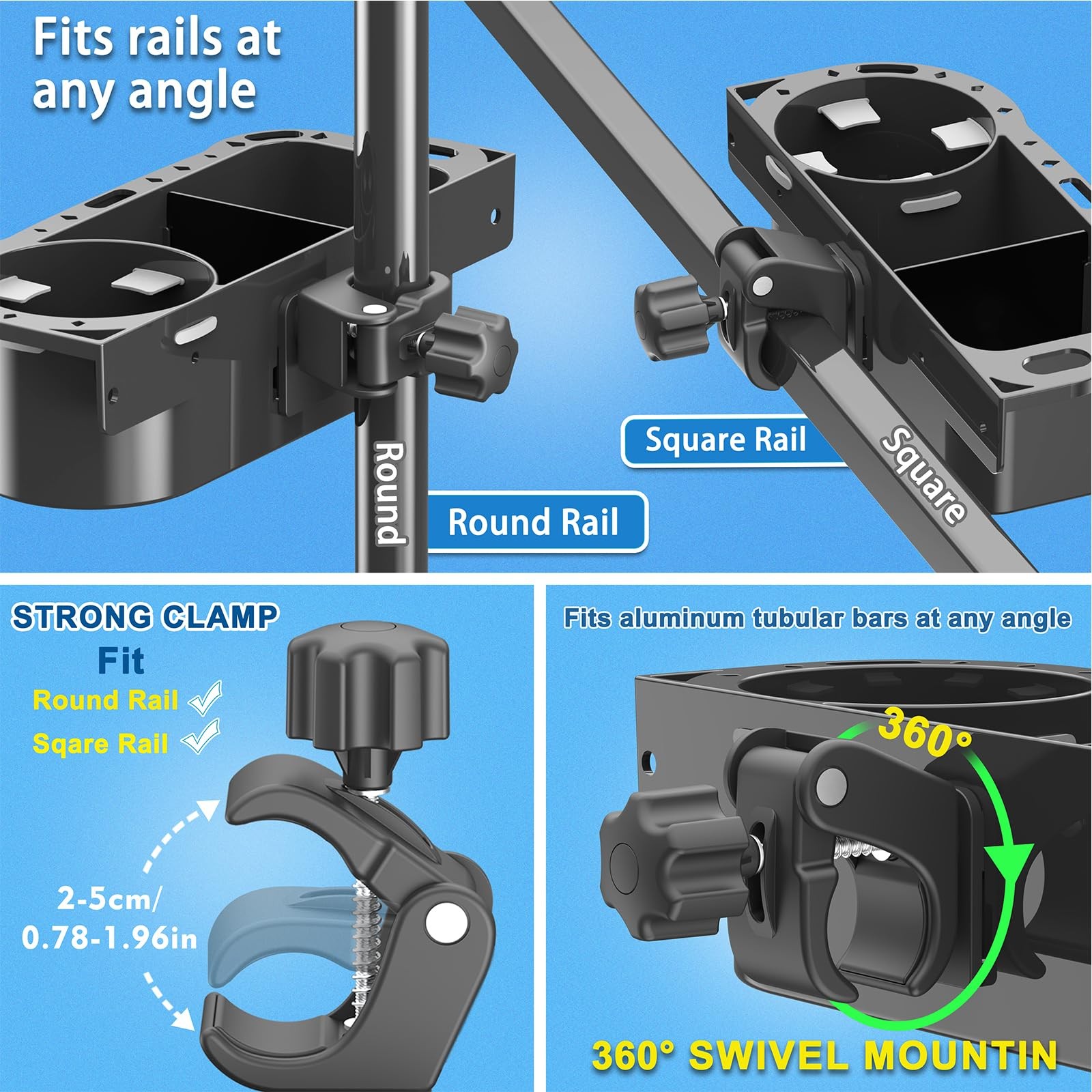Boat Caddy Organizer, 3-in-1 Mount (Screw/Fishing Boat Track/Clamp-On), Remov…