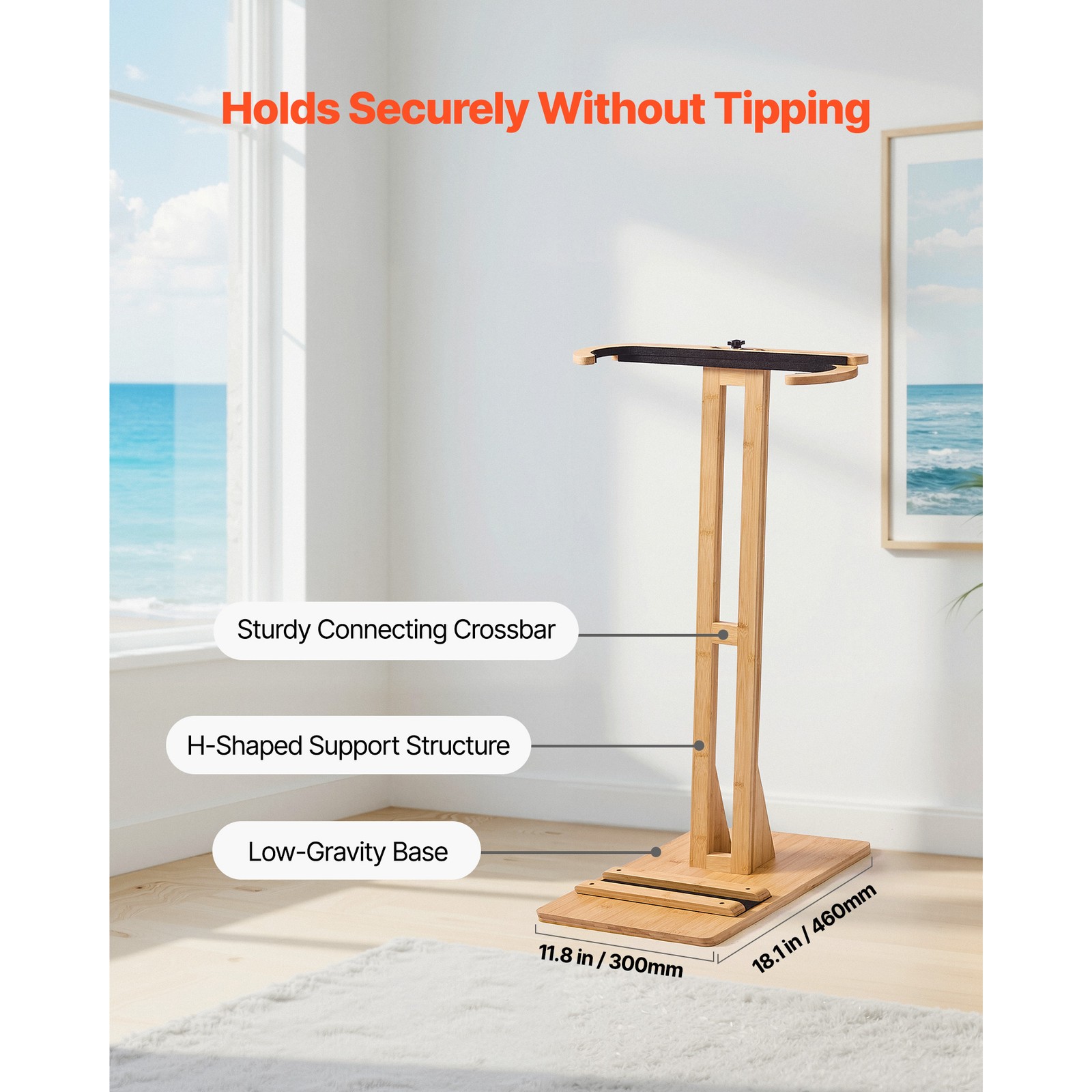 Uimoso Adjustable Wooden Surfboard Rack for Vertical Storage and Display