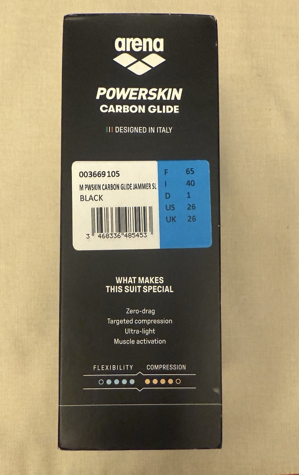Arena Powerskin Carbon Glide Carbon Fiber Competitive Techsuit Size 26 Black