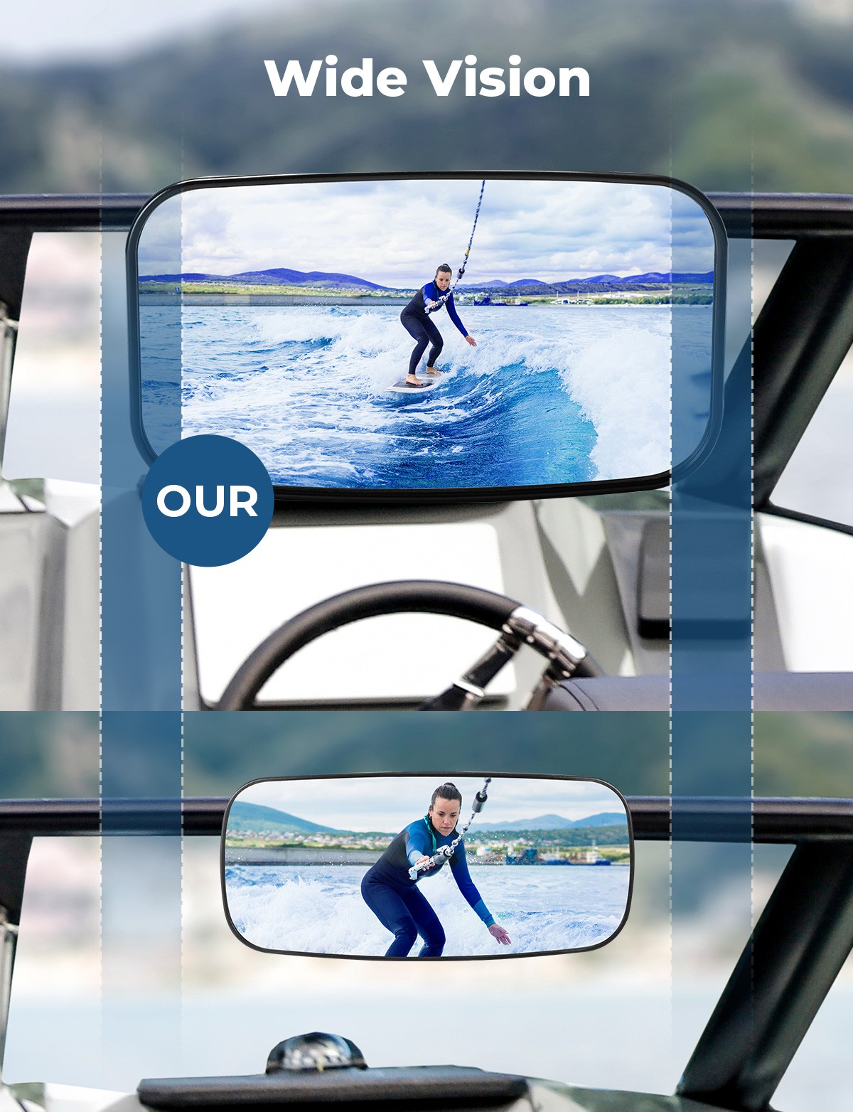 KEMIMOTO 8″x4″ Rear View Boat Mirror Marine Mirror for Ski Boat Pontoon Boat