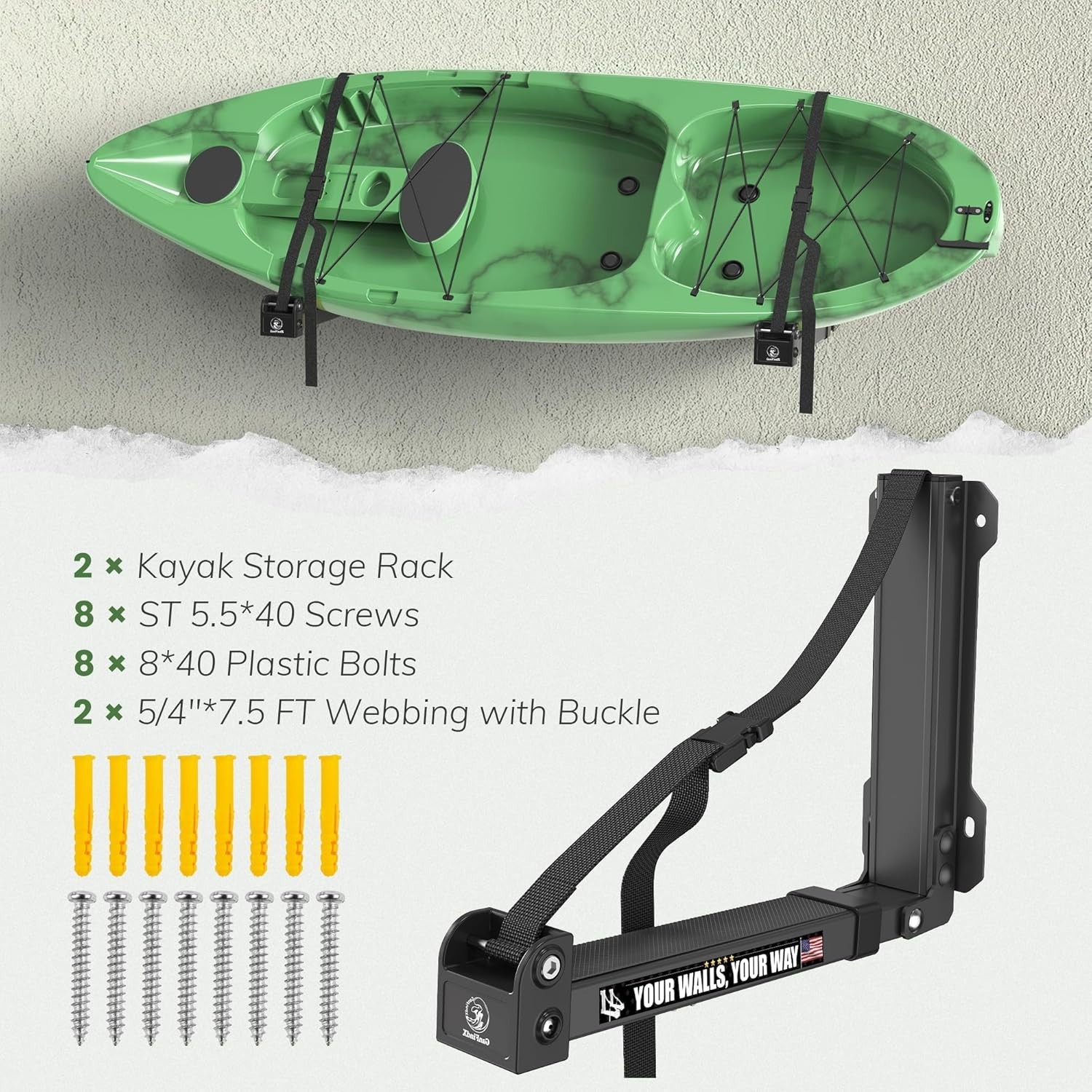 2 PCS Kayak Wall Rack 11.8-17″ Foldable Storage Hanger Heavy-Duty 100 lbs Load