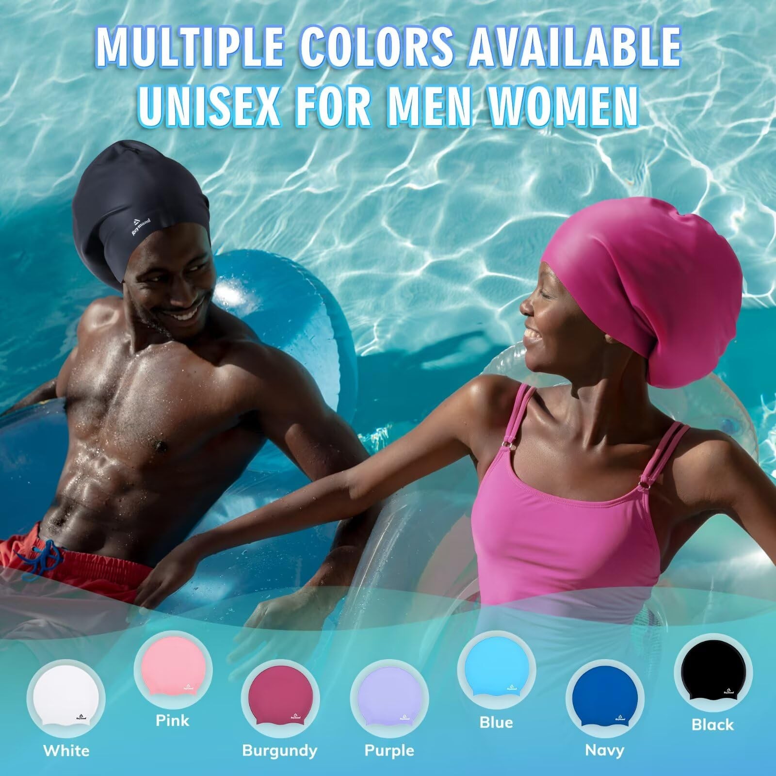 Swim Cap for Long Thick Hair, 3 Size Silicone Swimming Caps X-Large, Black