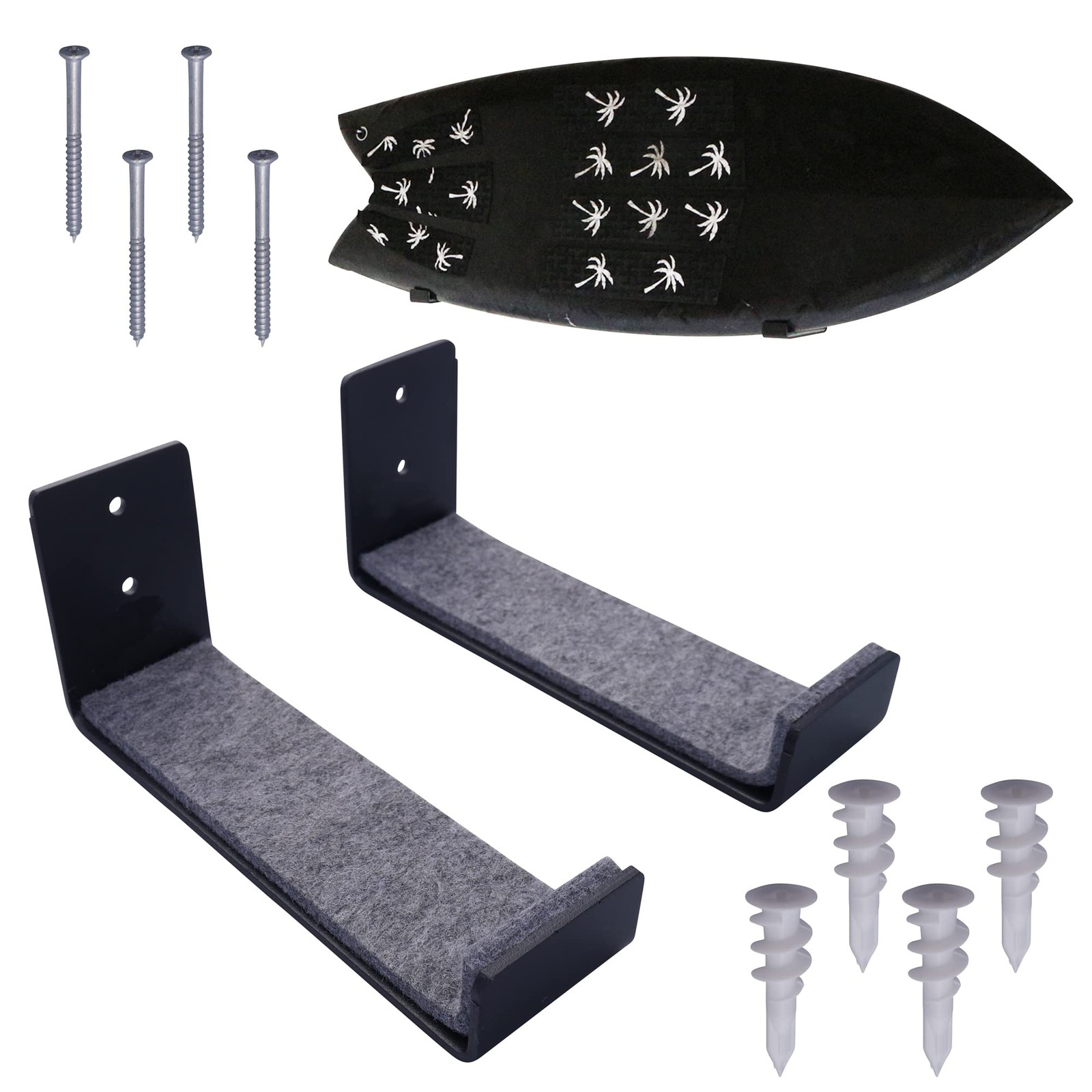 Surfboard Wall Mount Rack Strong Felt Padded Holder Easy Install Hardware