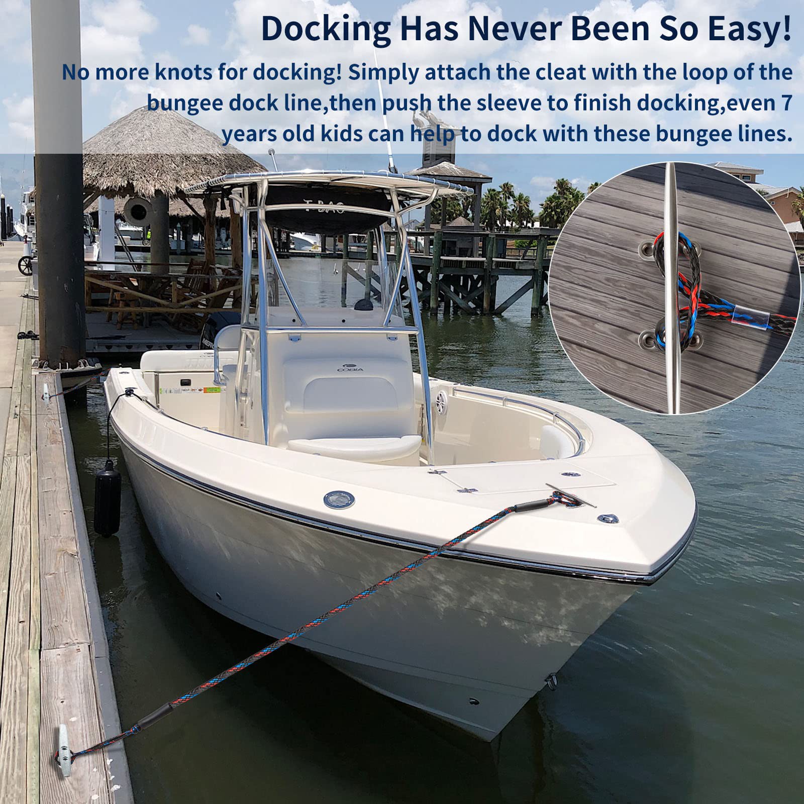 Marine Bungee Dock Line Boat Mooring Rope Bungee Tie Down Stretch 2200LBS