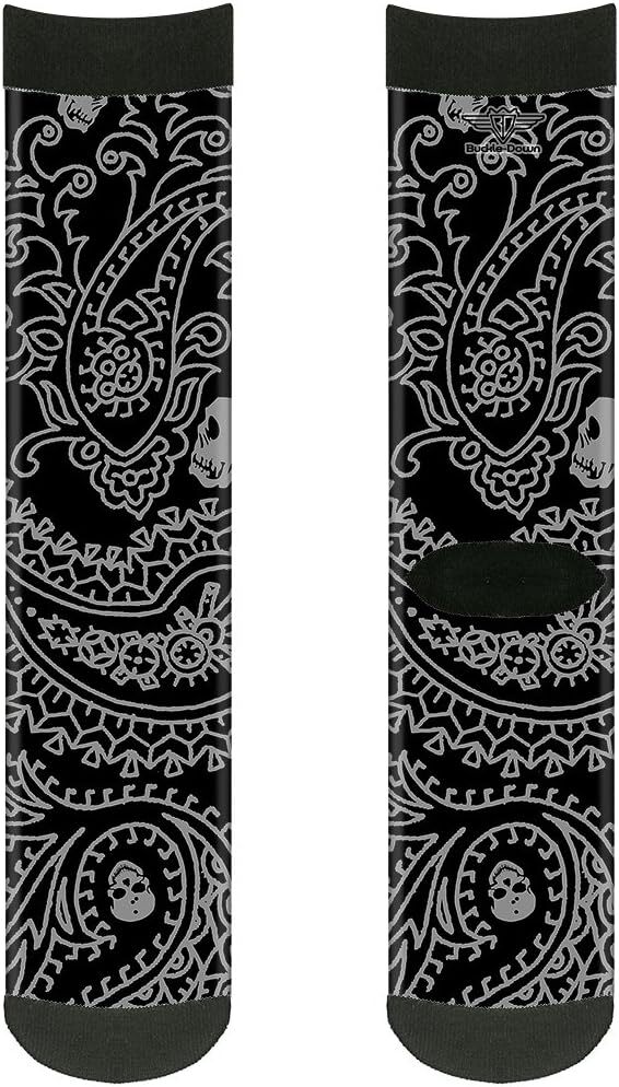 Buckle-Down Unisex-Adult’s Socks Bandana/Skulls Black/Silver Crew, Multicolor