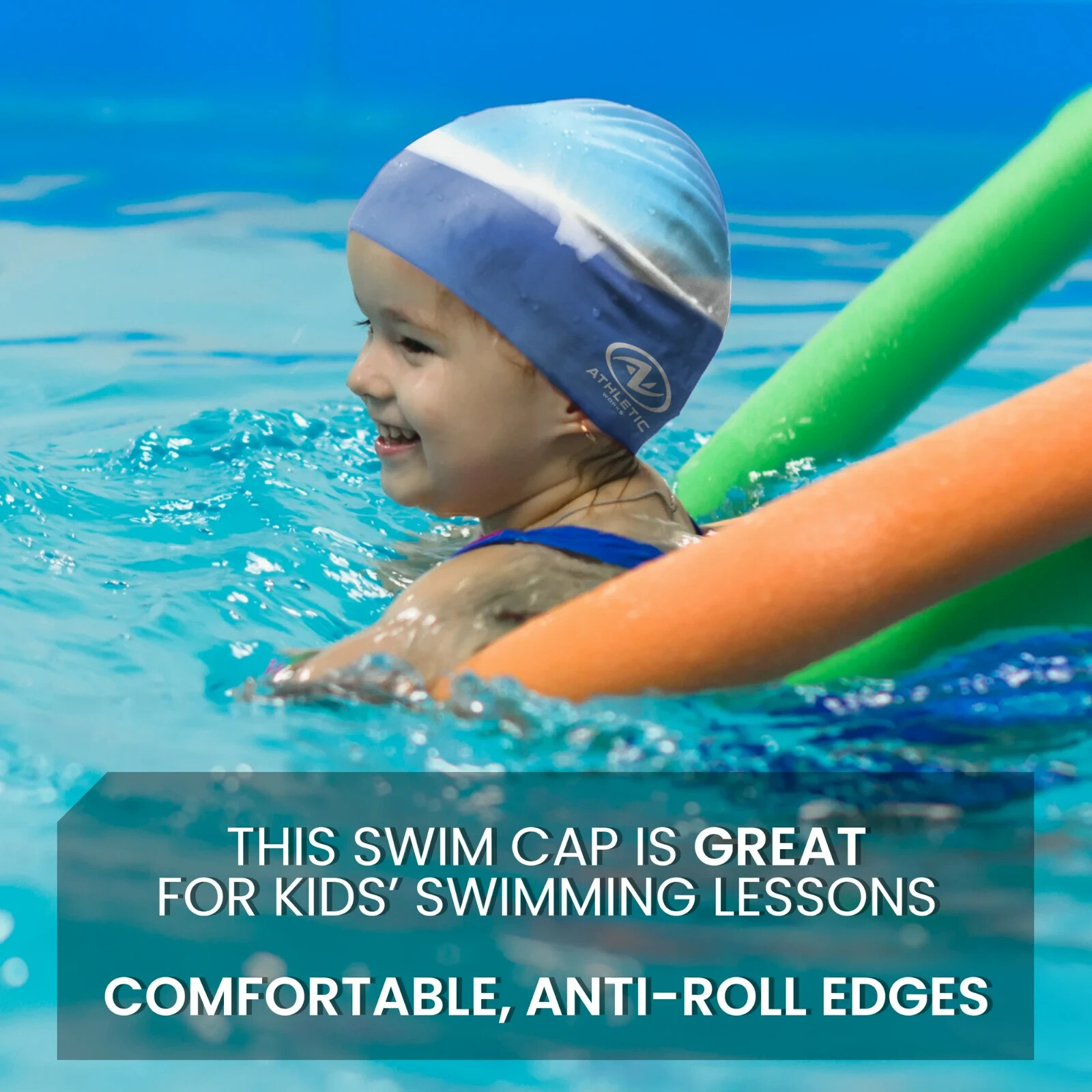 ATHLETIC WORKS Junior / Youth Swim Cap 100% Silicone Latex Free – Ice Blue