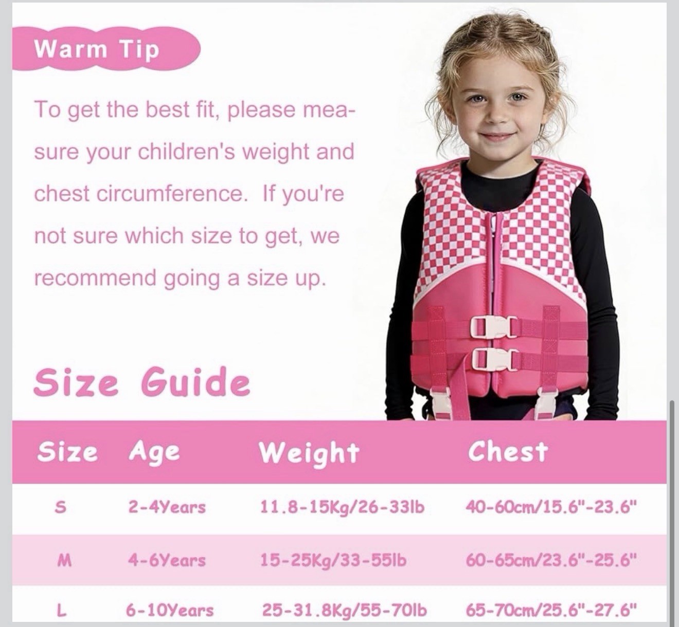 Chriffer Kids Swim Vest for 30- 50 Pounds Girls, Easy On/Off Zipper….