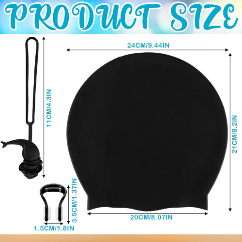 3 Piece Black Swim Accessories Set, Swim Nose Clip Water Ear Plugs with String