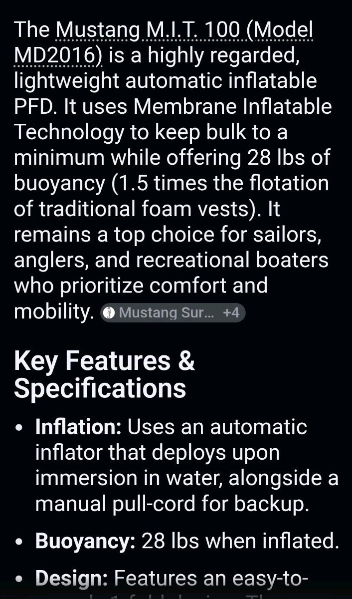 Mustang Survival MD2016 Convertible Inflatable PFD Life Jacket Adult Universal