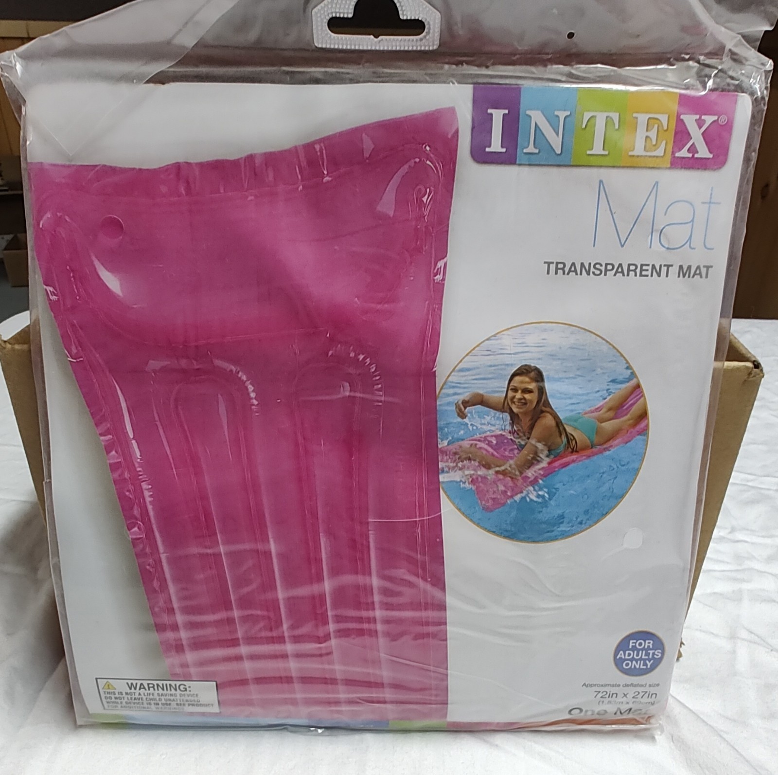 Intex Transparent Mat Inflatable Swimming Float Pink 72in x 27in #2