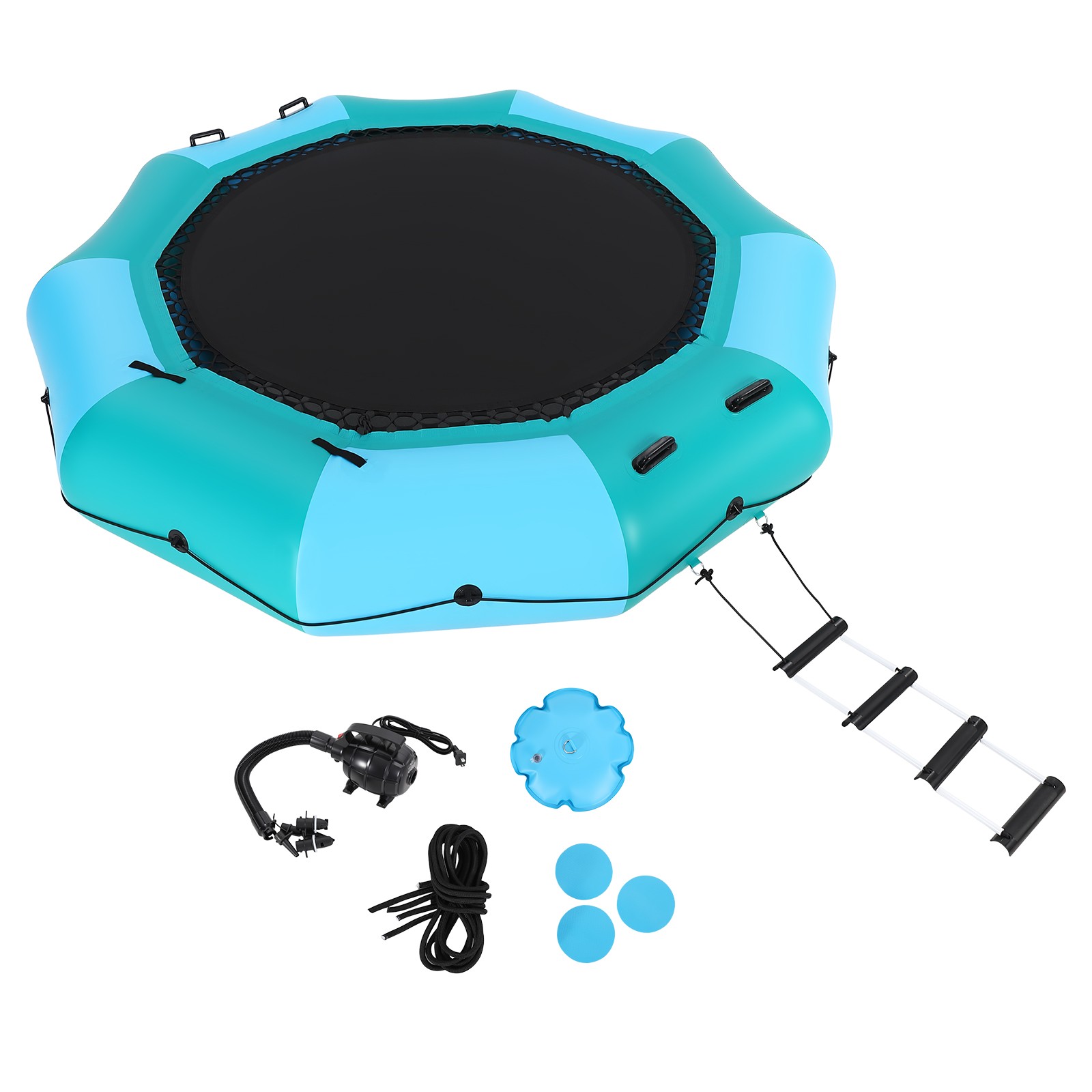 15FT Inflatable Water Trampoline Floating Water Bouncer w/Pump Ladder 408lbs