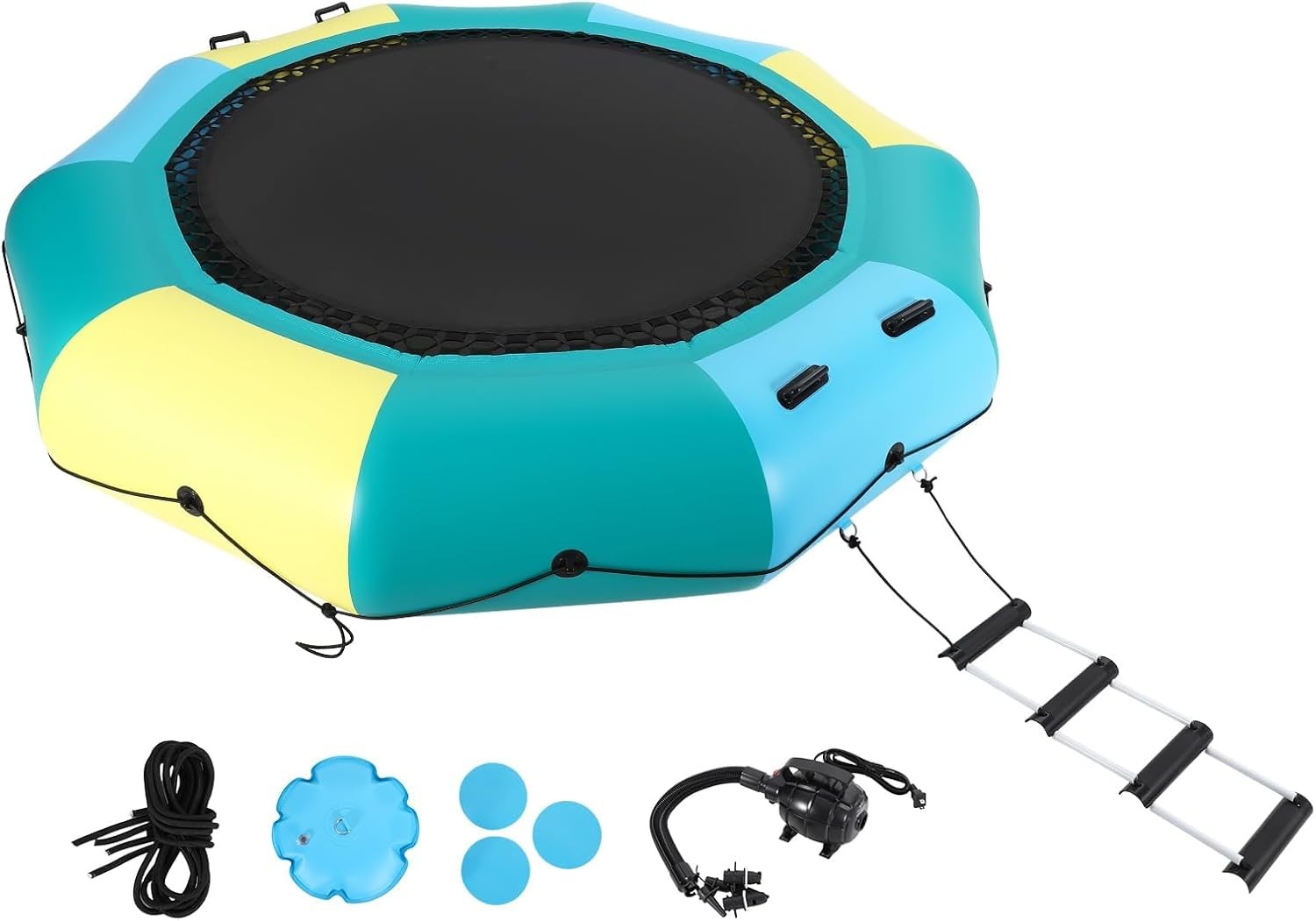 10FT Inflatable Water Trampoline 408LBS Floating Bounce with Pump and Ladder Kit