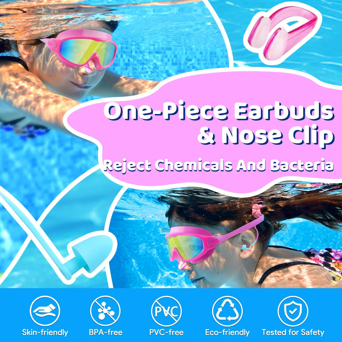 2 Pack Kids Swimming Goggles Wide View Anti Fog UV Protection Adjustable Strap